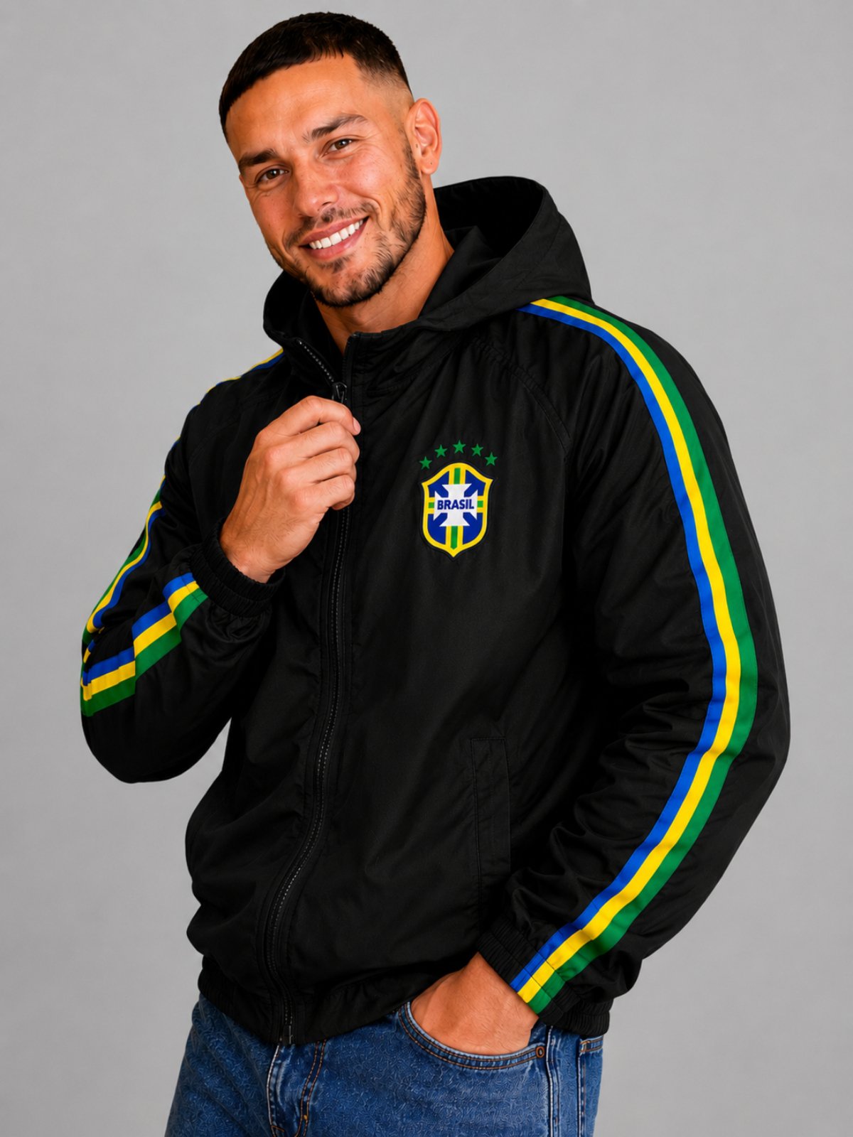 Jaqueta Corta Vento Brasil Masculina Preta