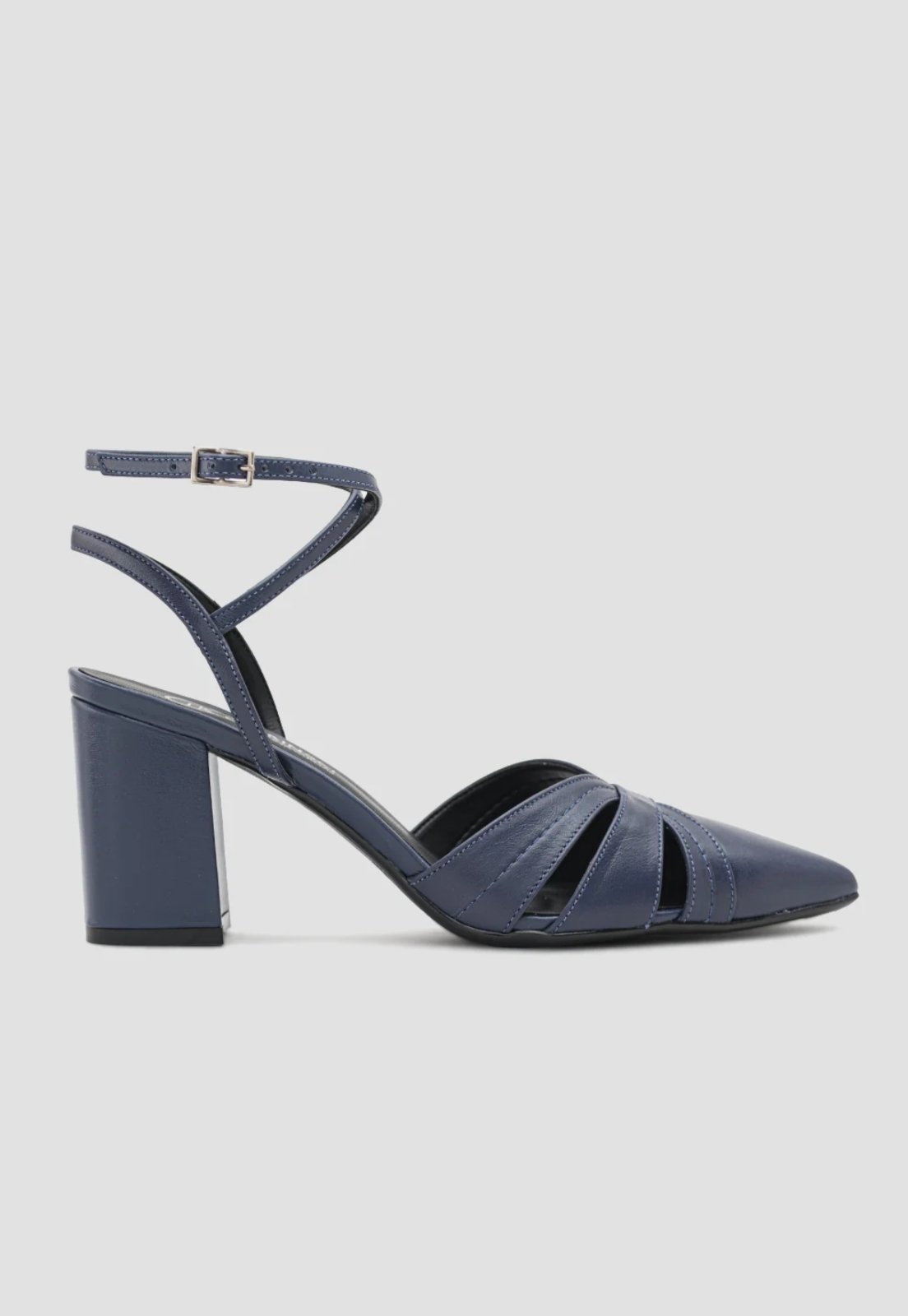 Scarpin Slingback Couro Azul Marinho CBK Salto Grosso 9cm