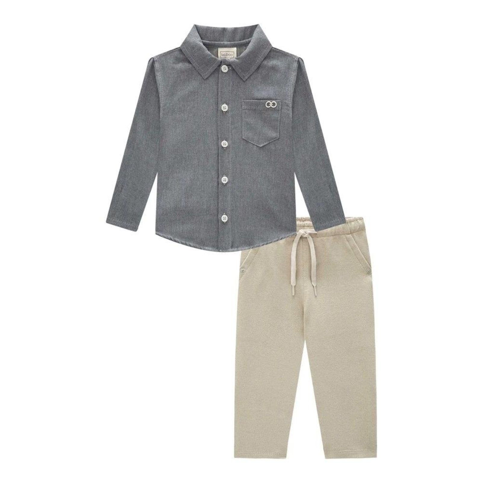 Infantil - Conjunto Camisa Social Manga Longa Menino LucBoo 3 Cinza