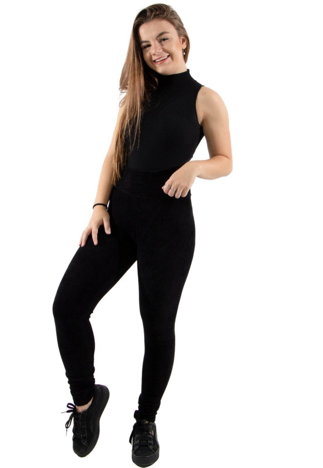 Calça 4 Estações Veludo Cotelê Com Estilo Preto