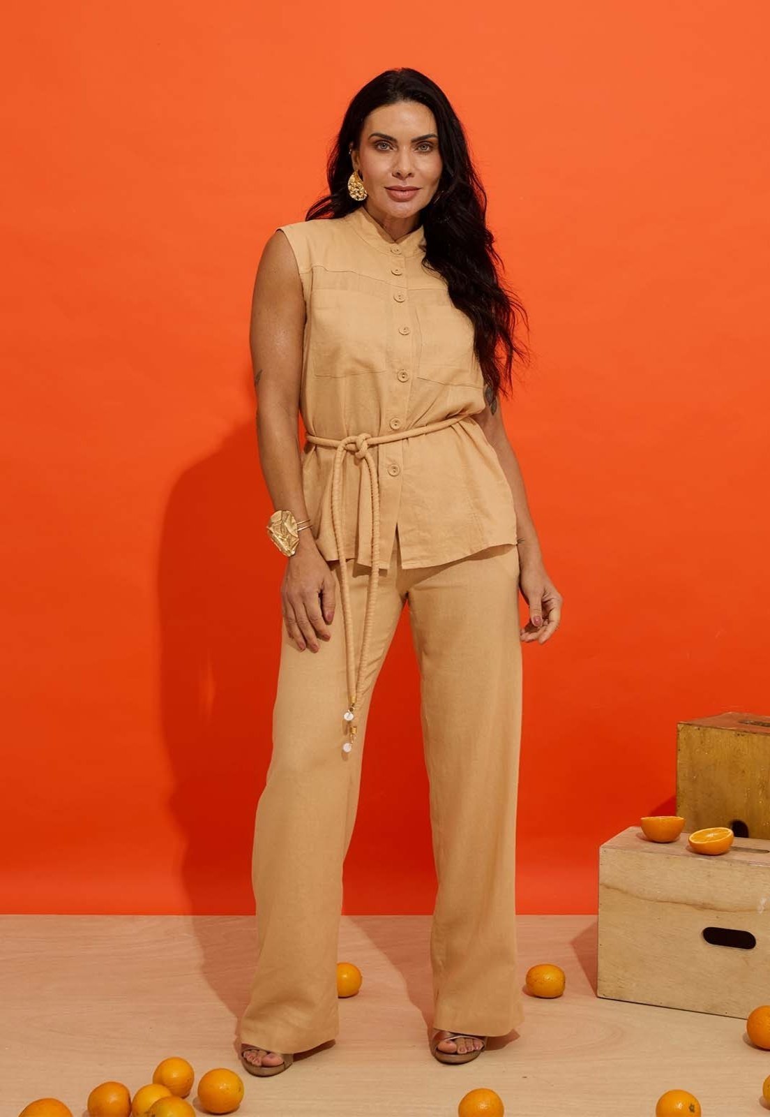 Conjunto de Calça e Camisa sem Mangas Laranja