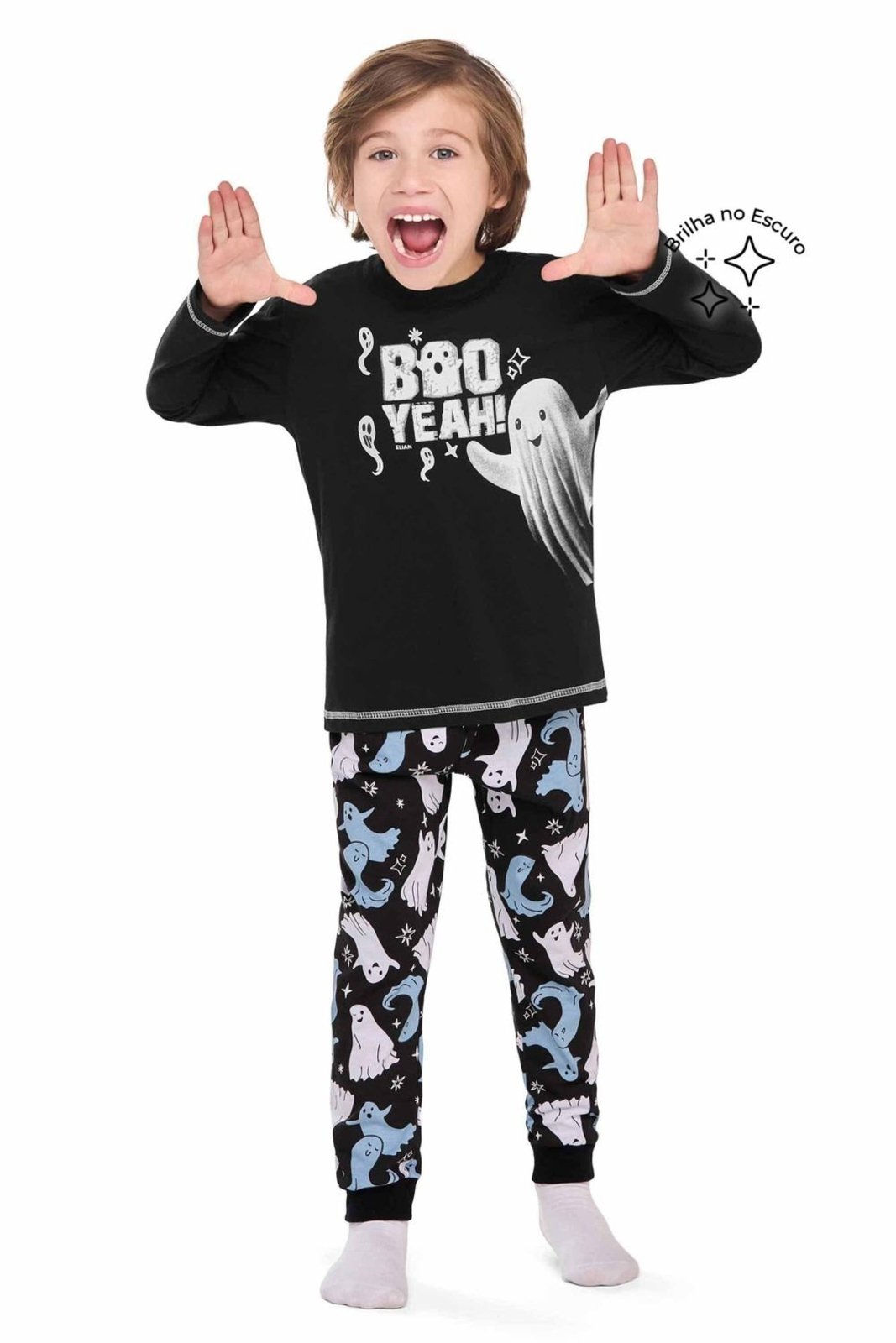 Pijama Longo Menino Fantasminha Elian Preto