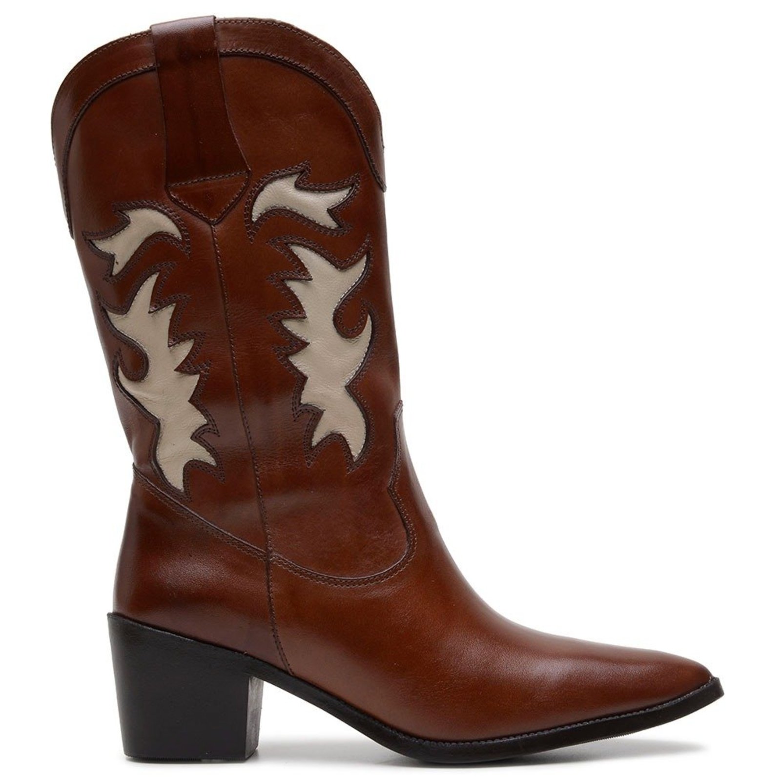 Bota Feminina Em Couro Veritimo Texana Western Cano Médio Country Bico Fino Marrom