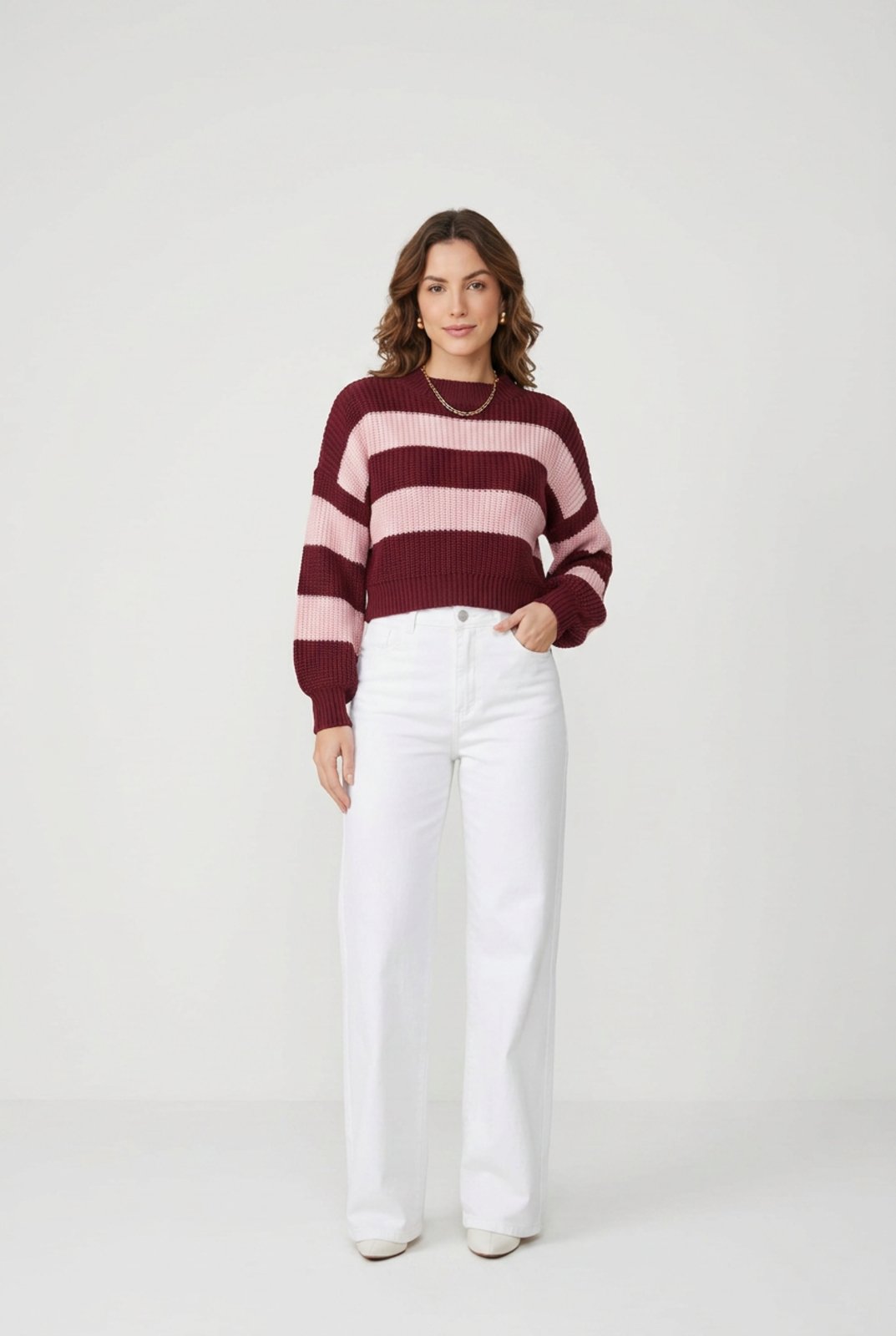 Blusa Tricôt D Bell Outlet Fashion Listras Rosa
