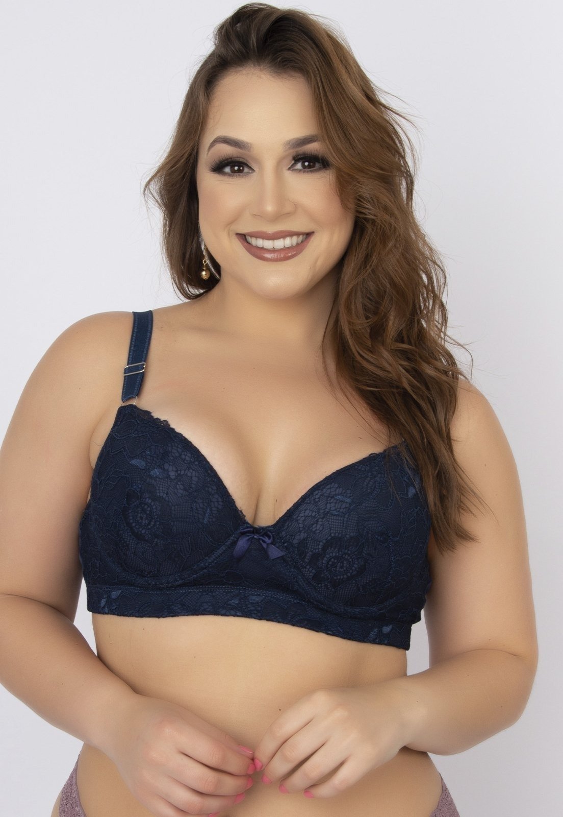 Soutien Plus Size WLS Modas com Bojo Alça Reforçada Azul Marinho