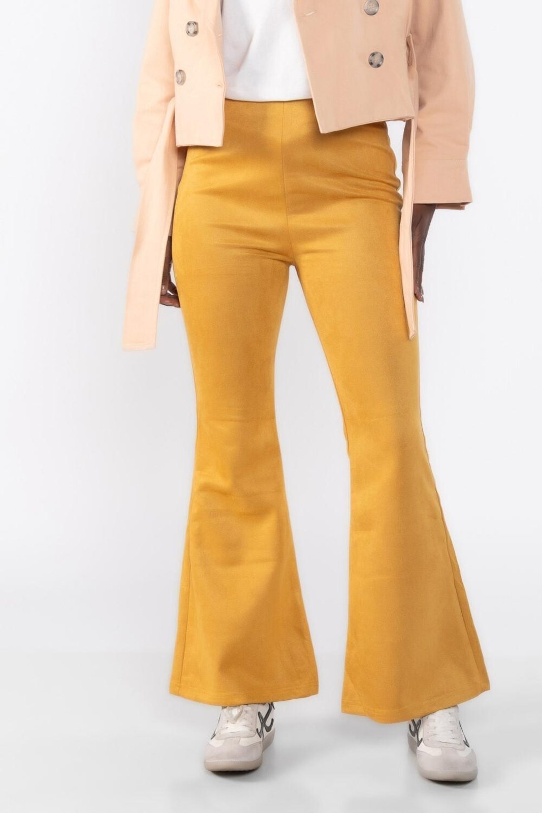 Calca flare suede com elastico na cintura Amarelo