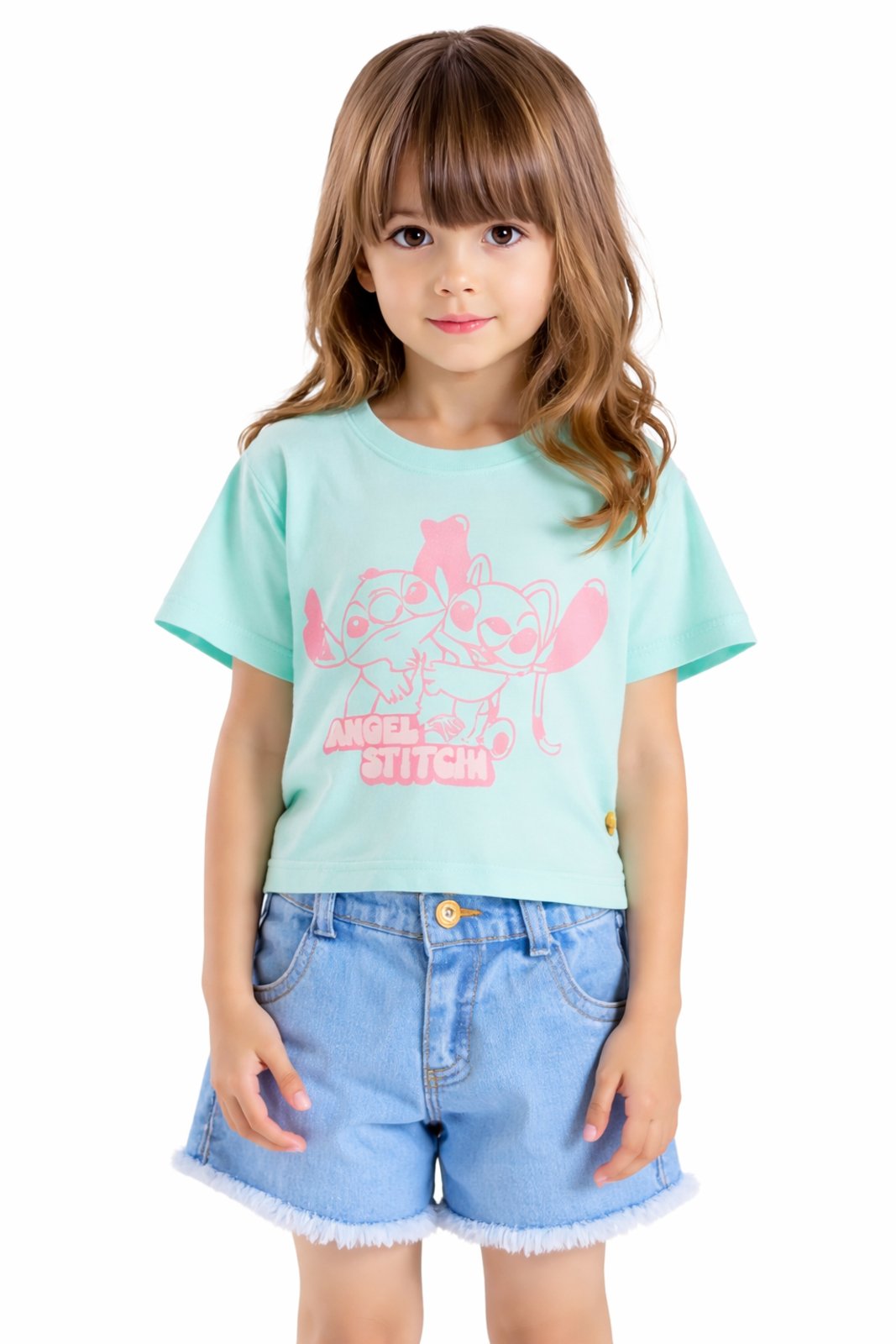 Infantil - Blusa Menina Stitch e Angel Geotropical Divertida Azul