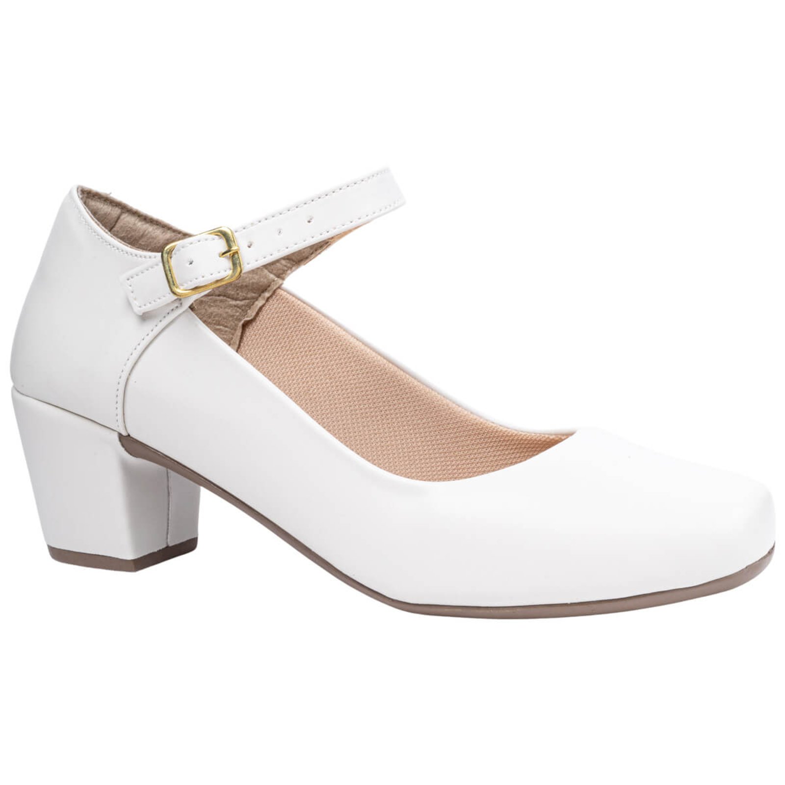 Vista 3 Sapato Boneca Feminino Social Bico Quadrado Salto Grosso Confortável Via Angel 8901 Off White off-white white VIA ANGEL off-white white