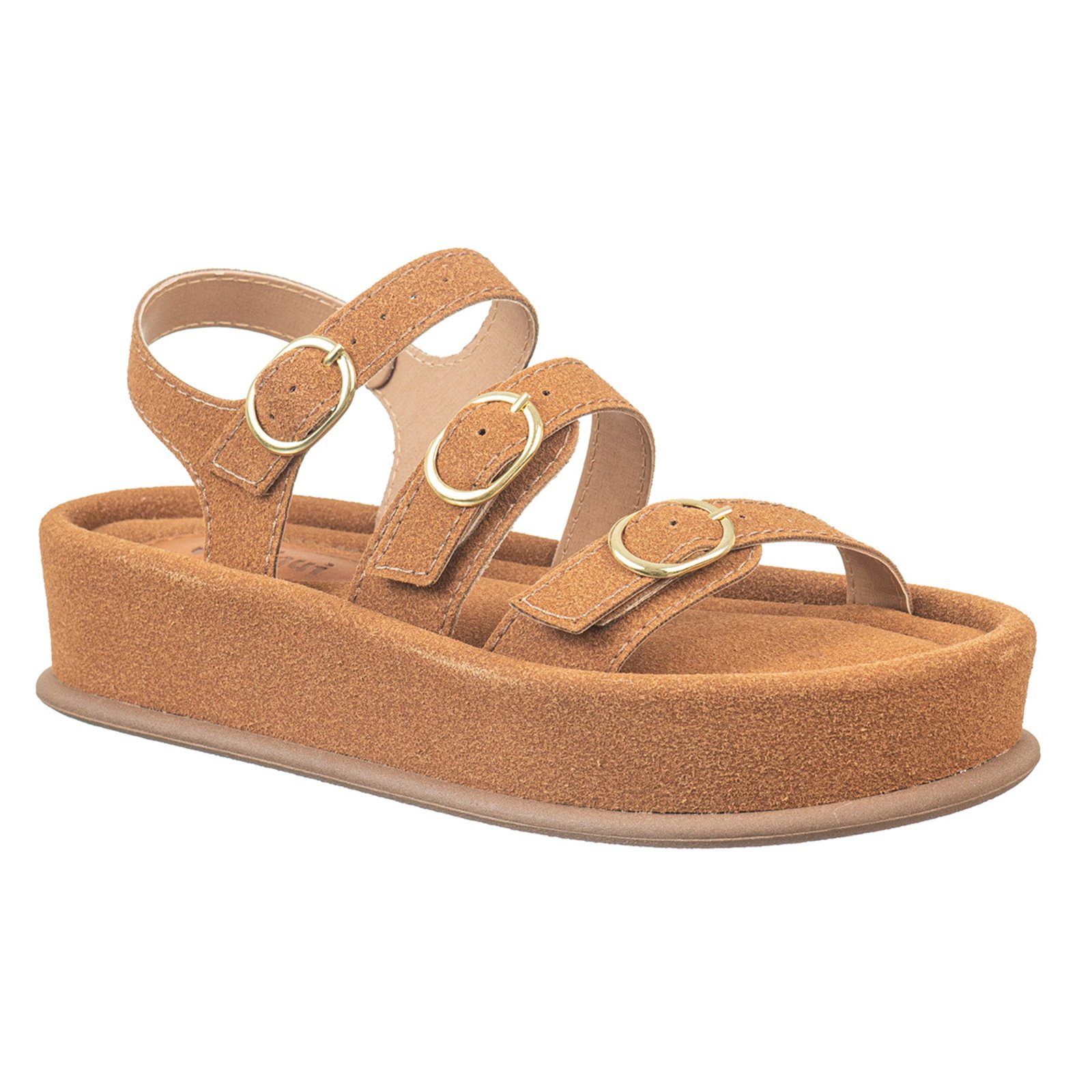 Sandália Feminina Anabela Papete Flatform C/ Fivela Via Birigui CARAMELO