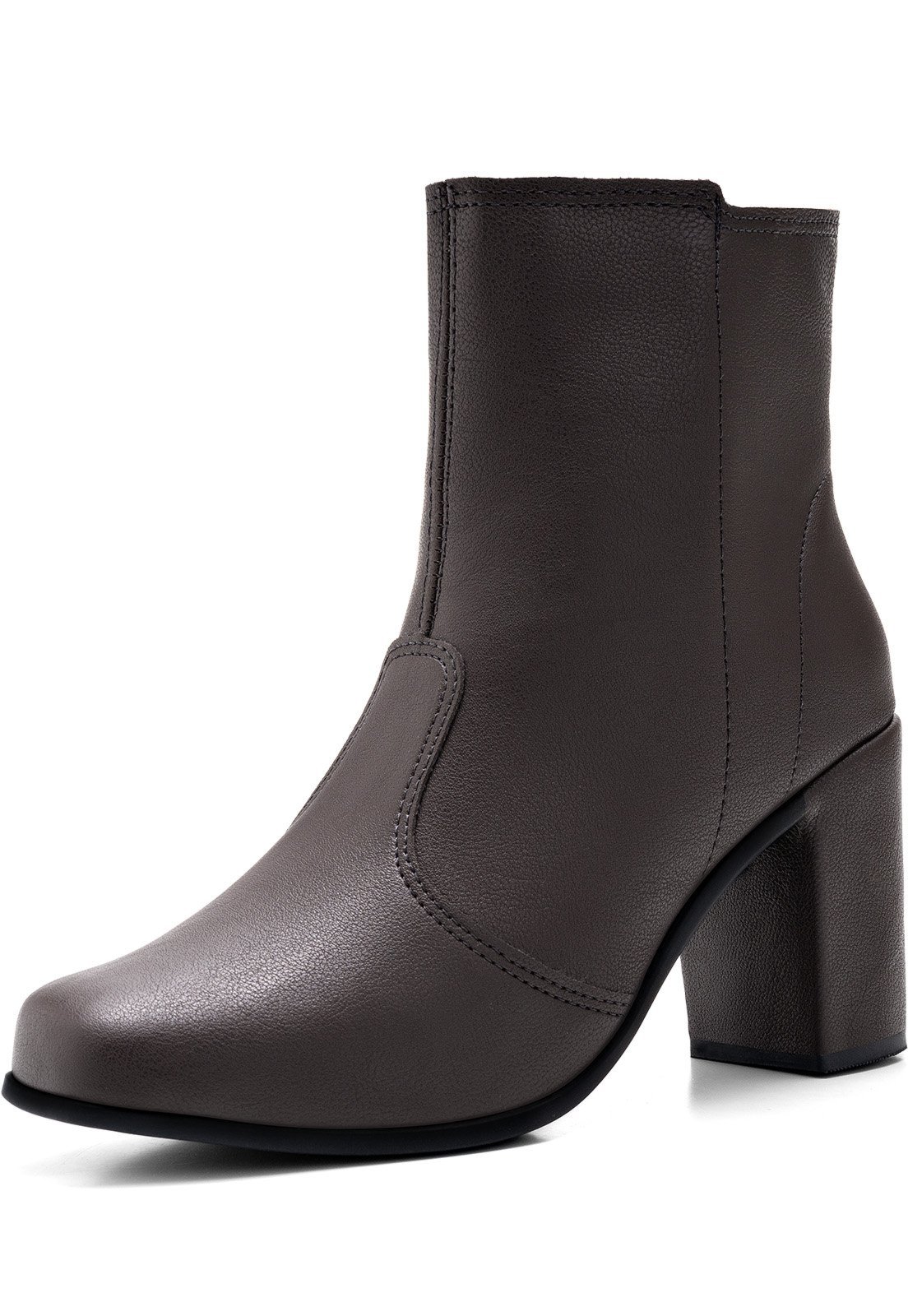 Bota Feminina Bico Quadrado Lumiss Salto Alto Grosso Coturno Cano Médio Confortável Zíper Marrom