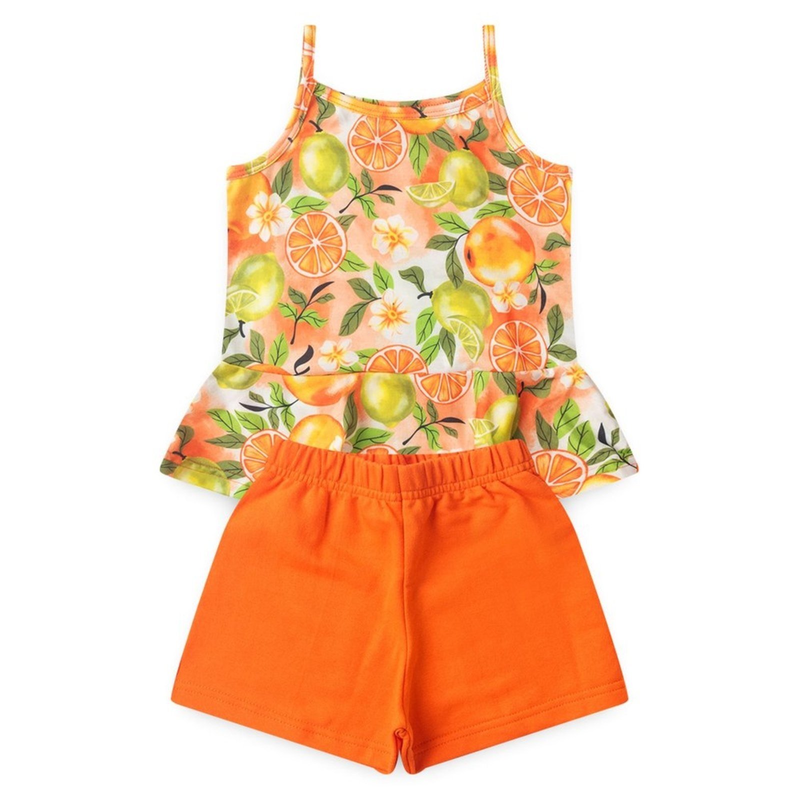 Vista 3 Infantil - Conjunto Molekada Verão Menina Regata com Babado e Shorts Frutas tropicais verde Molekada verde