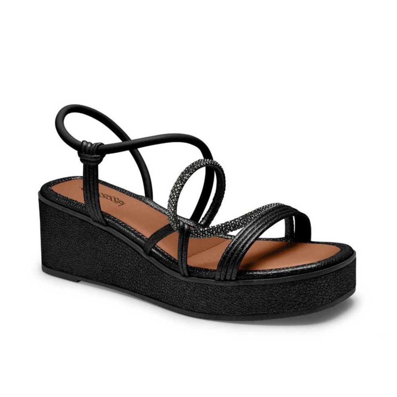 Vista 2 Sandália Feminina Mississipi Plataforma Tiras Brilhantes preto MISSISSIPI preto