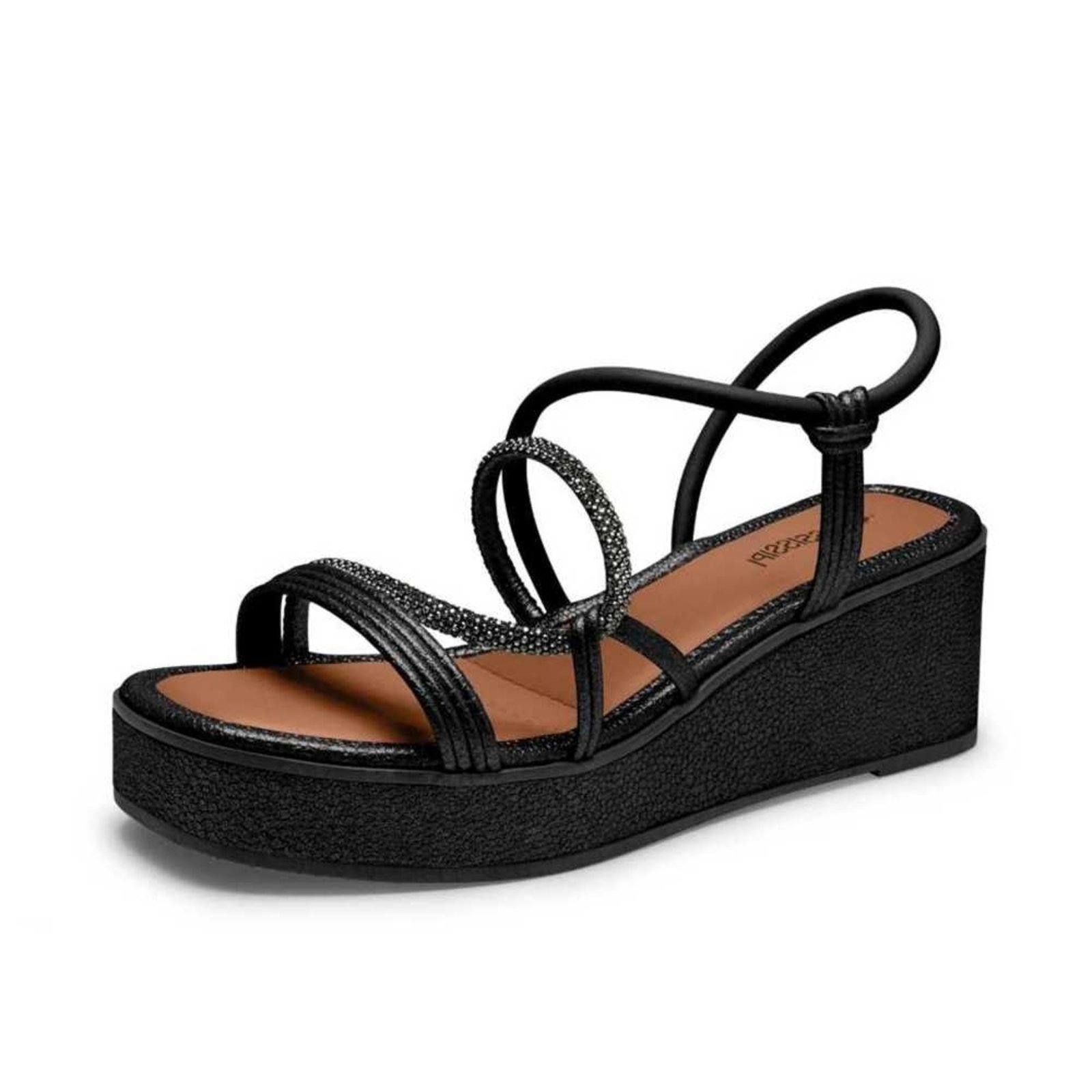 Vista 3 Sandália Feminina Mississipi Plataforma Tiras Brilhantes preto MISSISSIPI preto