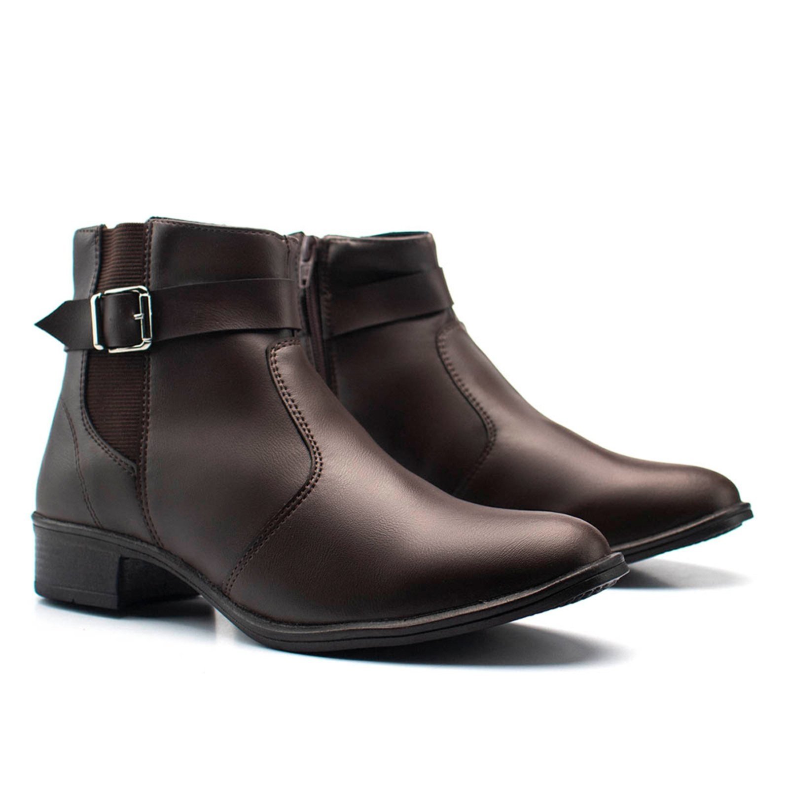 Bota Cano Curto Botinha Casual Elegante Detalhe Fivela Cafe