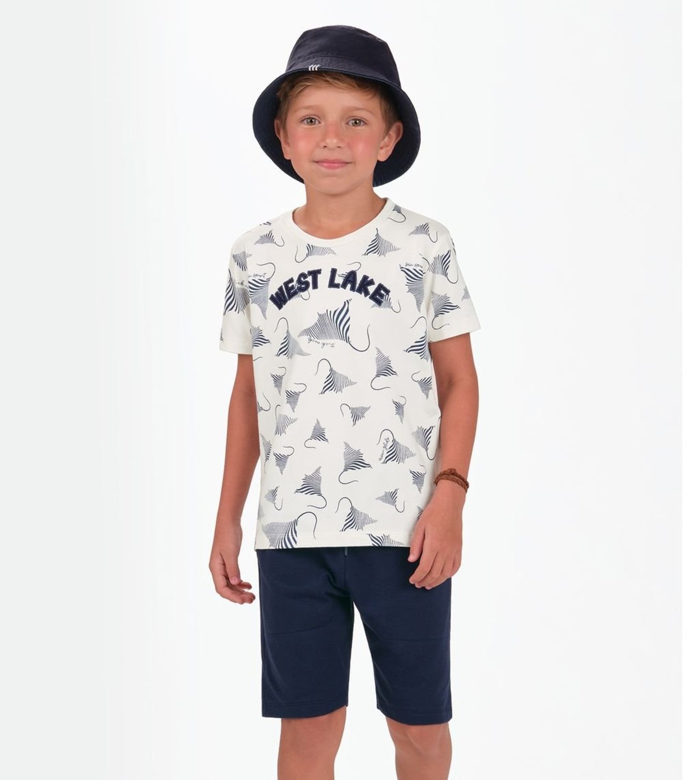 Infantil - Conjuto Menino Trick Nick Camiseta Com Bermuda Bege