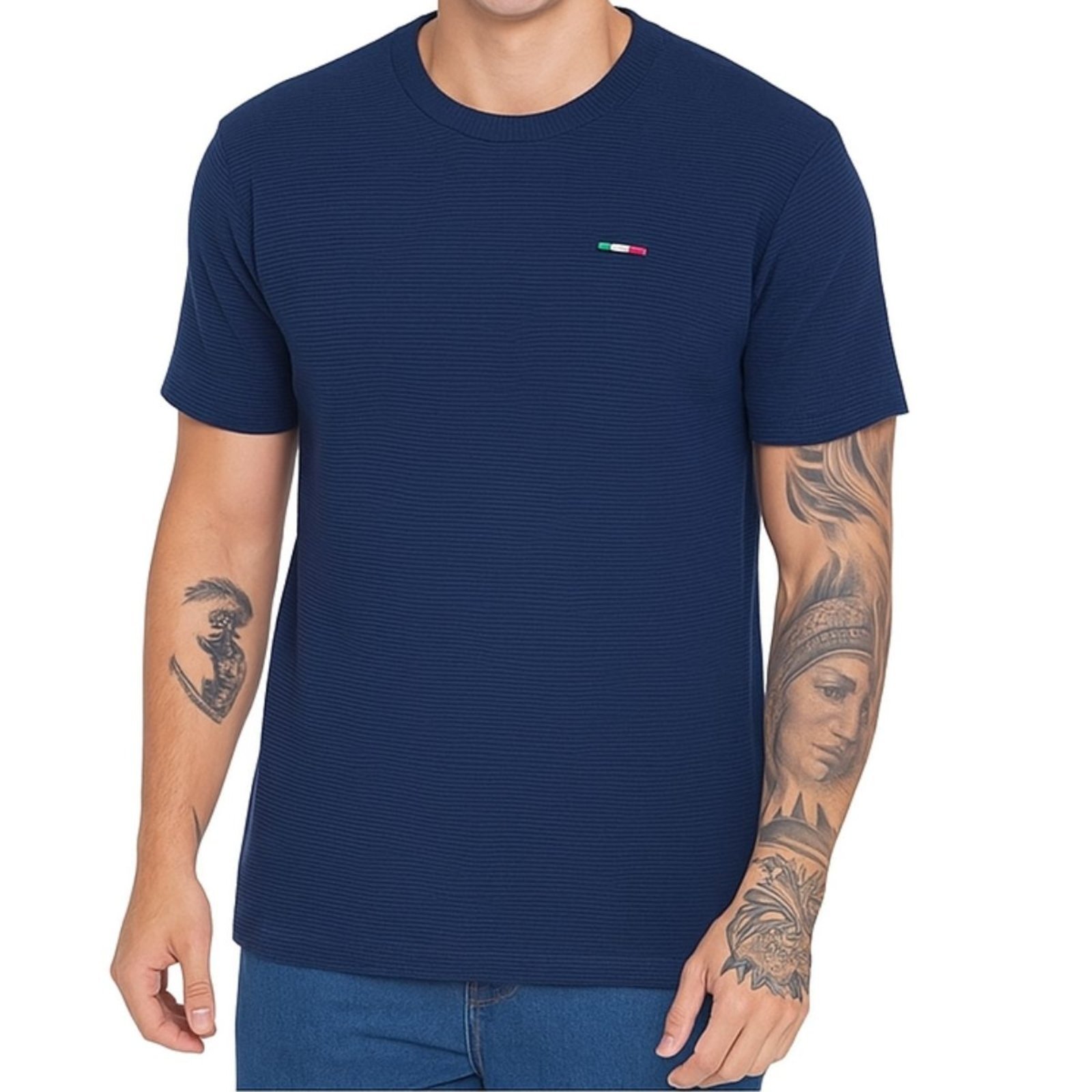 Camiseta Masculina FMF Malha Fusion Premium Estilo Europeu com Bordado Exclusivo Itália Marinho