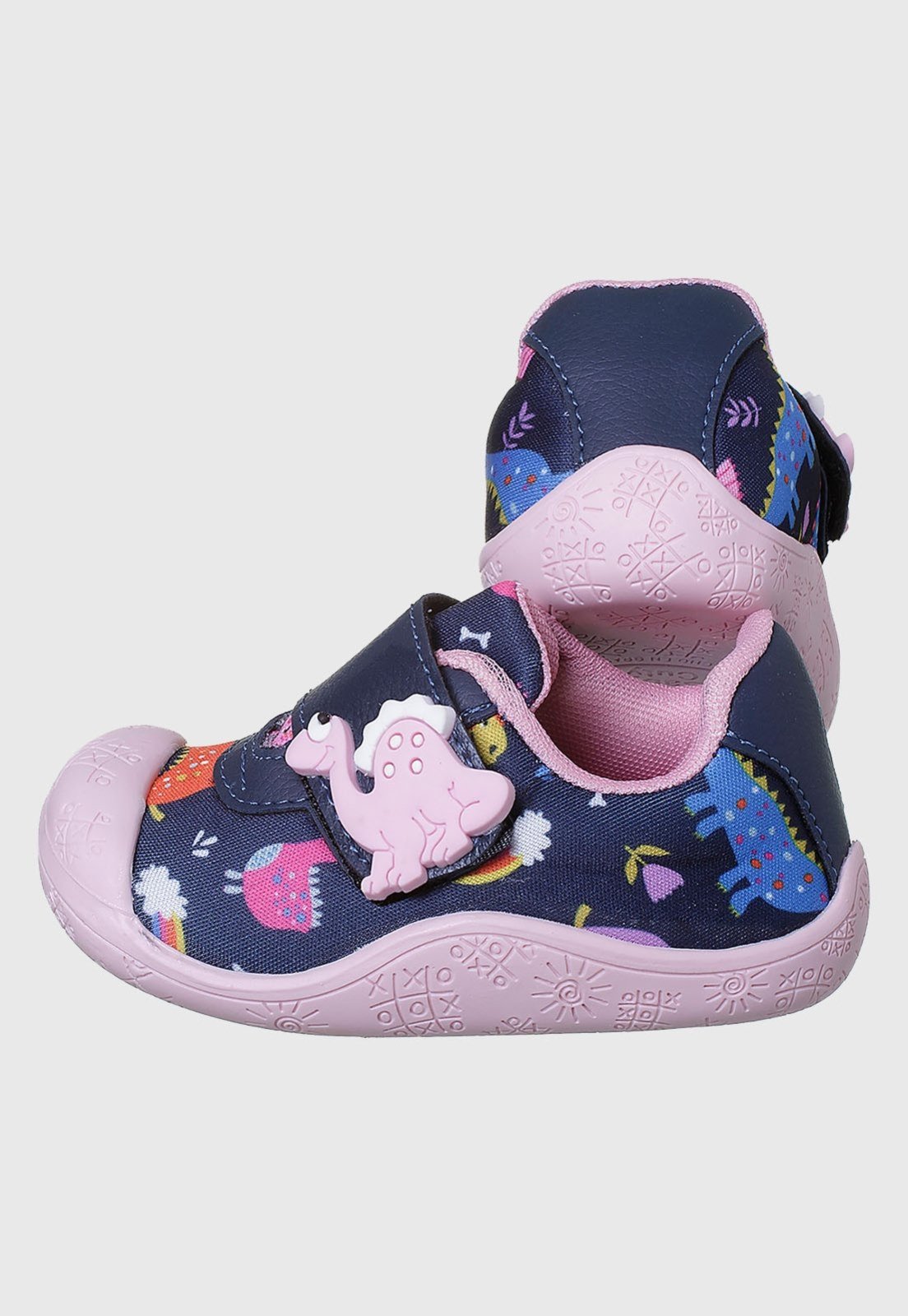Vista 3 Infantil - Tênis Meia Menina Antiderrapante Dinossauro Marinho Rosa tep Kidstep azul marinho/pink rosa Kidstep azul marinho/pink rosa
