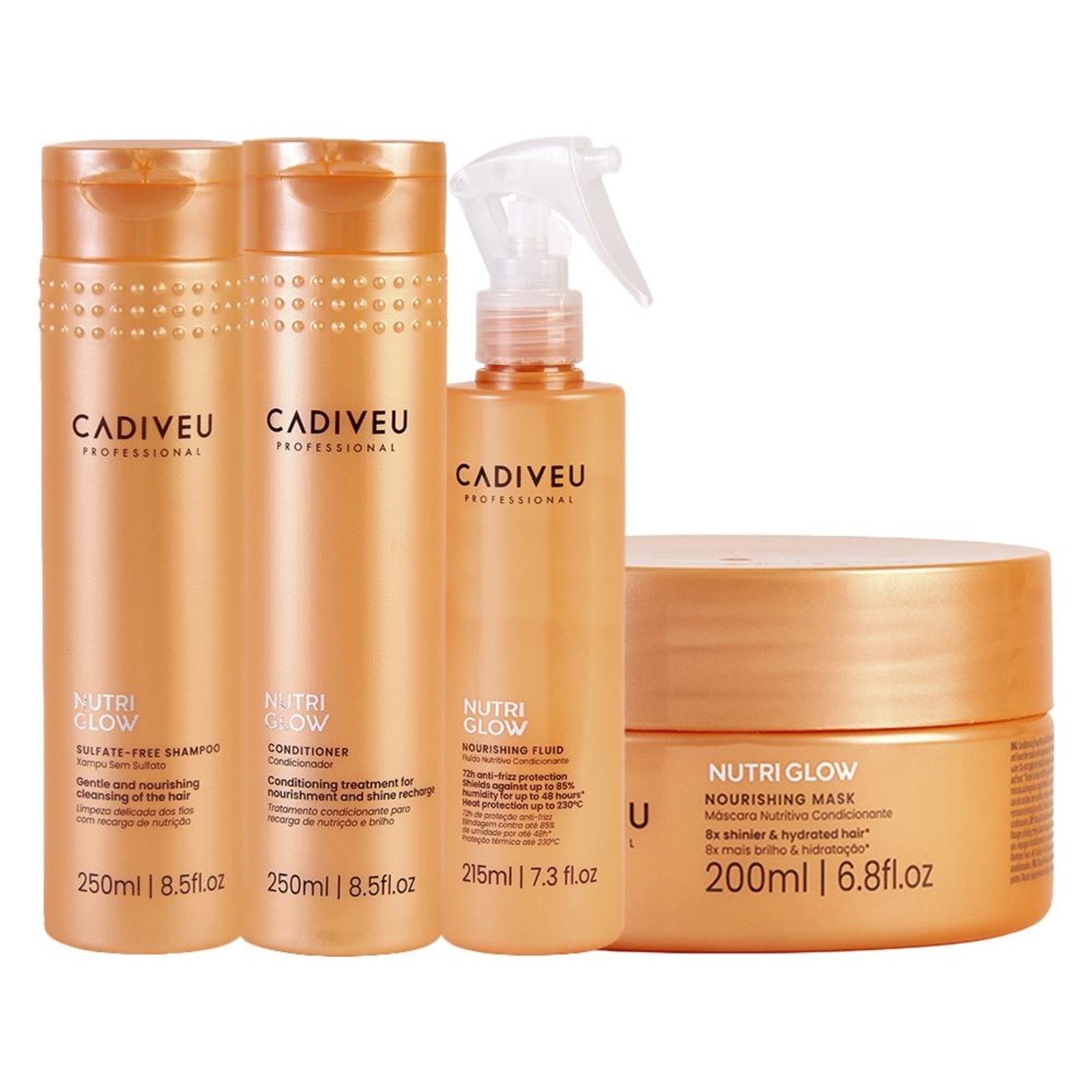 Kit Cadiveu Nutri Glow - Shampoo + Condicionador + Máscara Nutrição + Leave-In 215ml