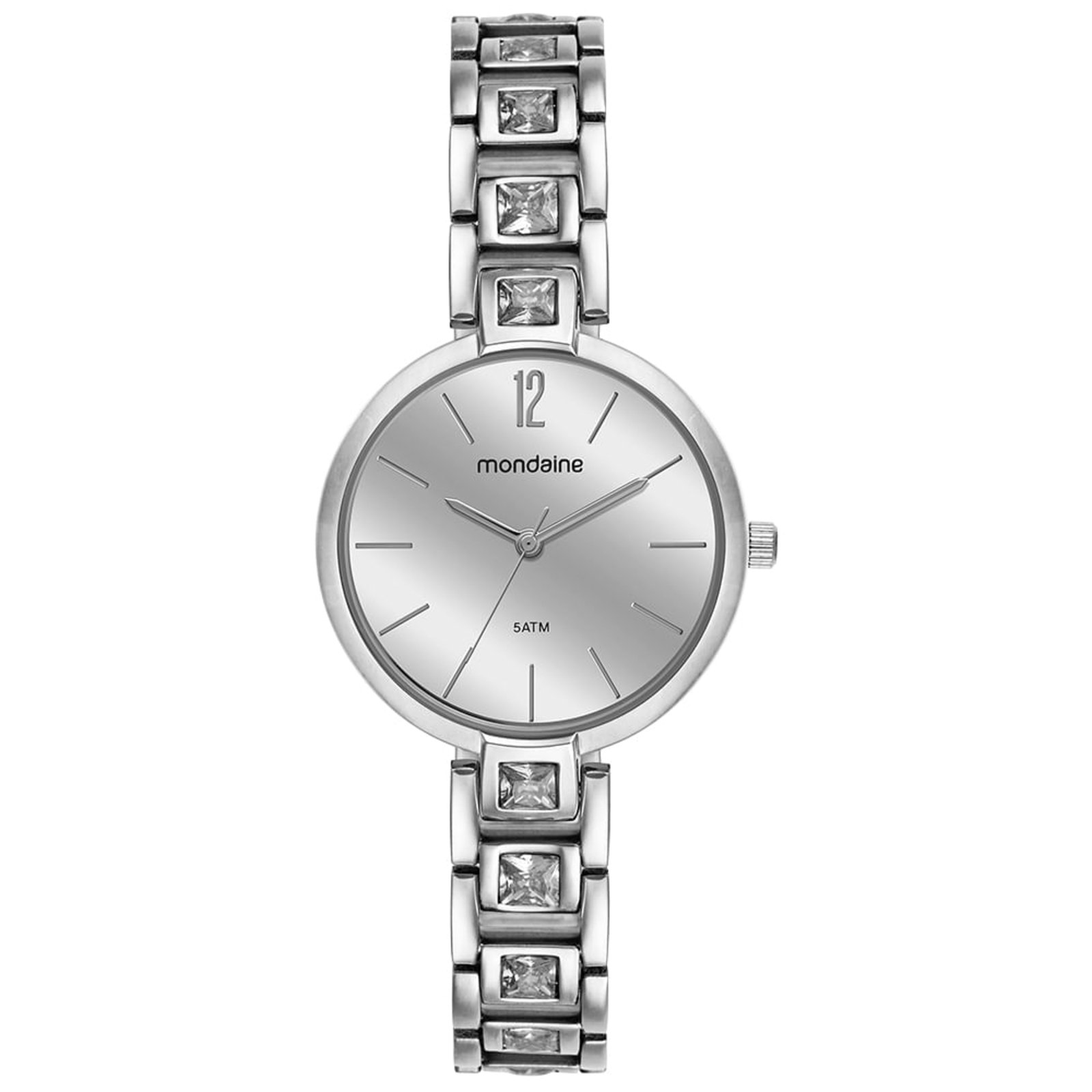 Relógio Feminino Espelhado Cristais Prata Mondaine