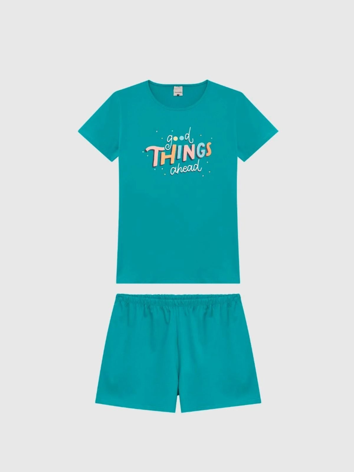 Pijama Feminino Blusa Estampa Lettering Frontal Em Malha Algodão