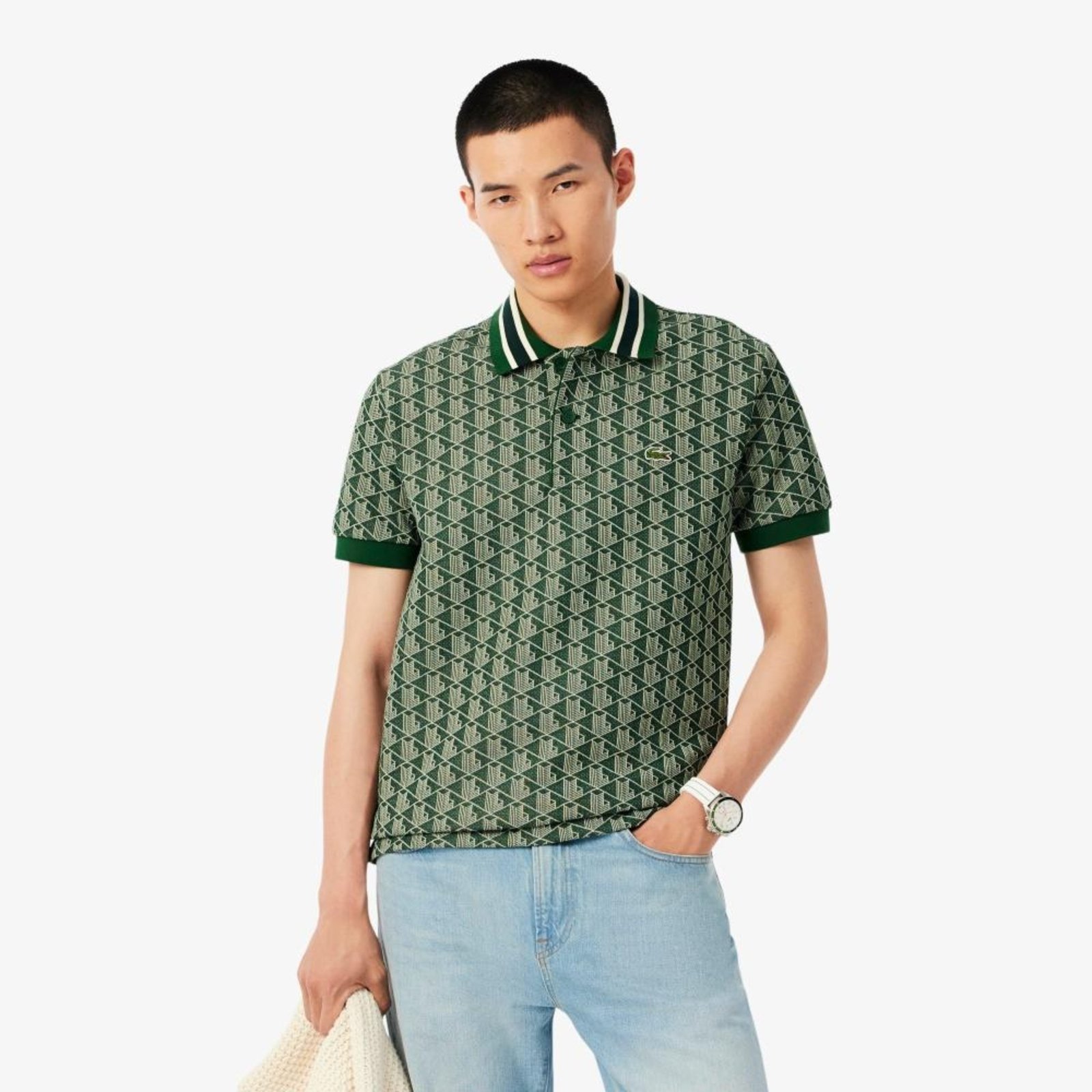Polo Clássico Fit em Jacquard Monograma Verde