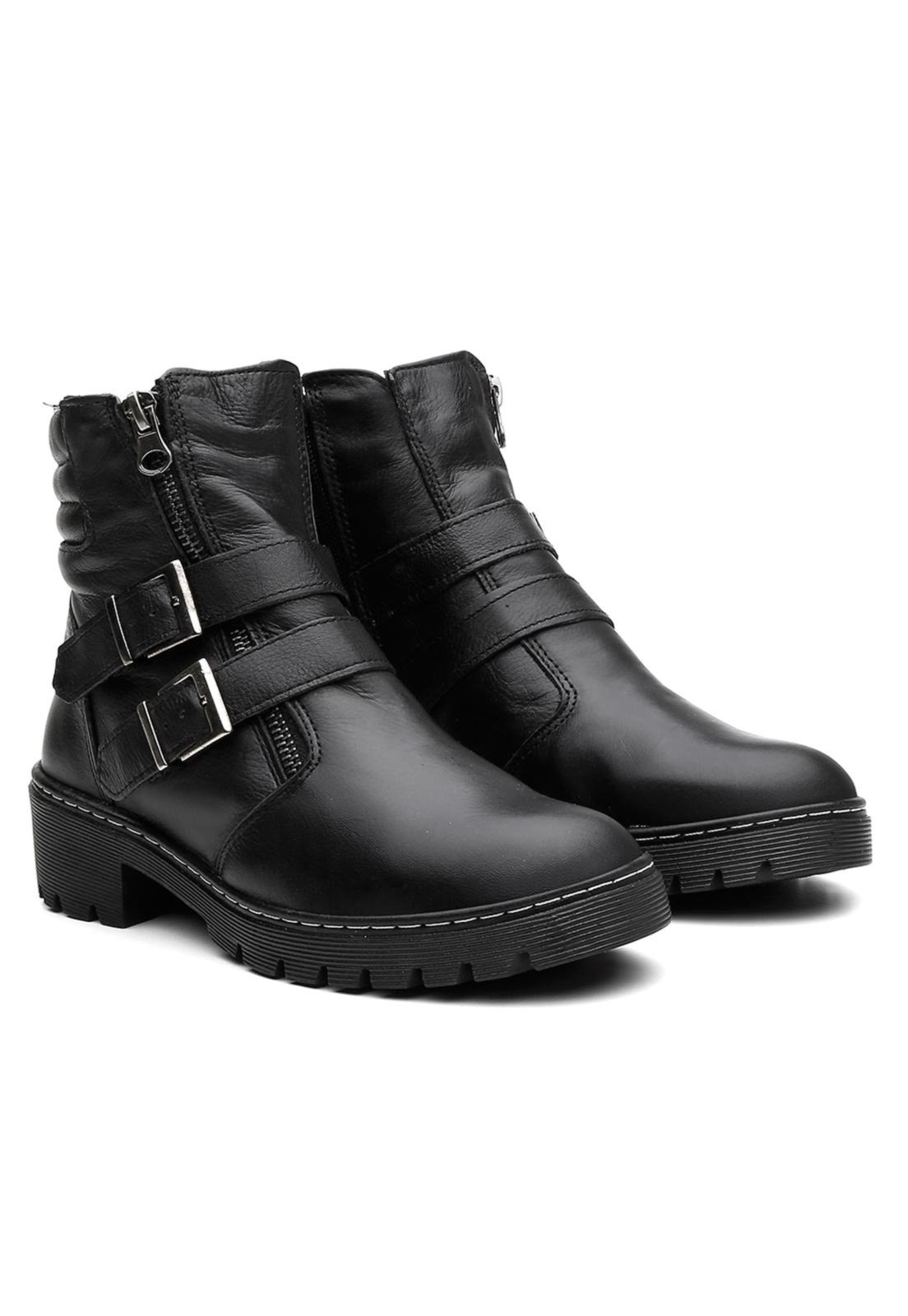 Bota Coturno Feminino Telma Couro Sola Tratorada Cano Baixo Amendoa 33