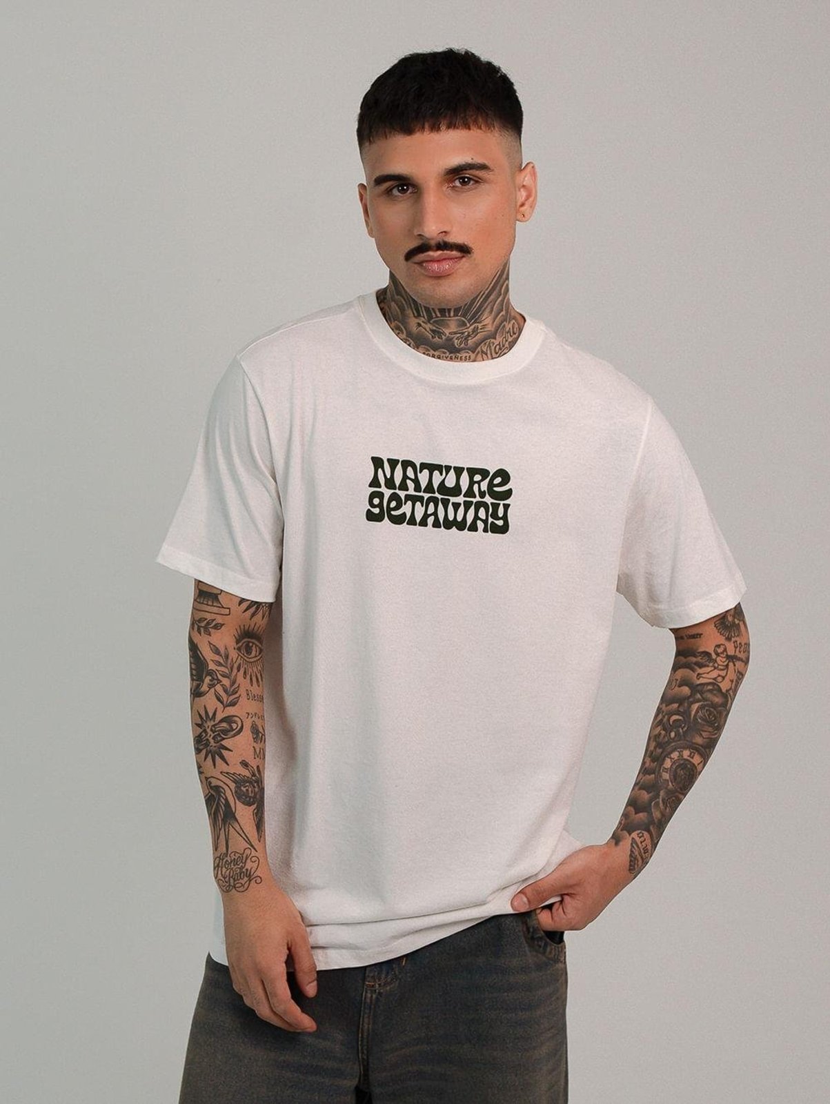 Camiseta algodão masculina nature branca