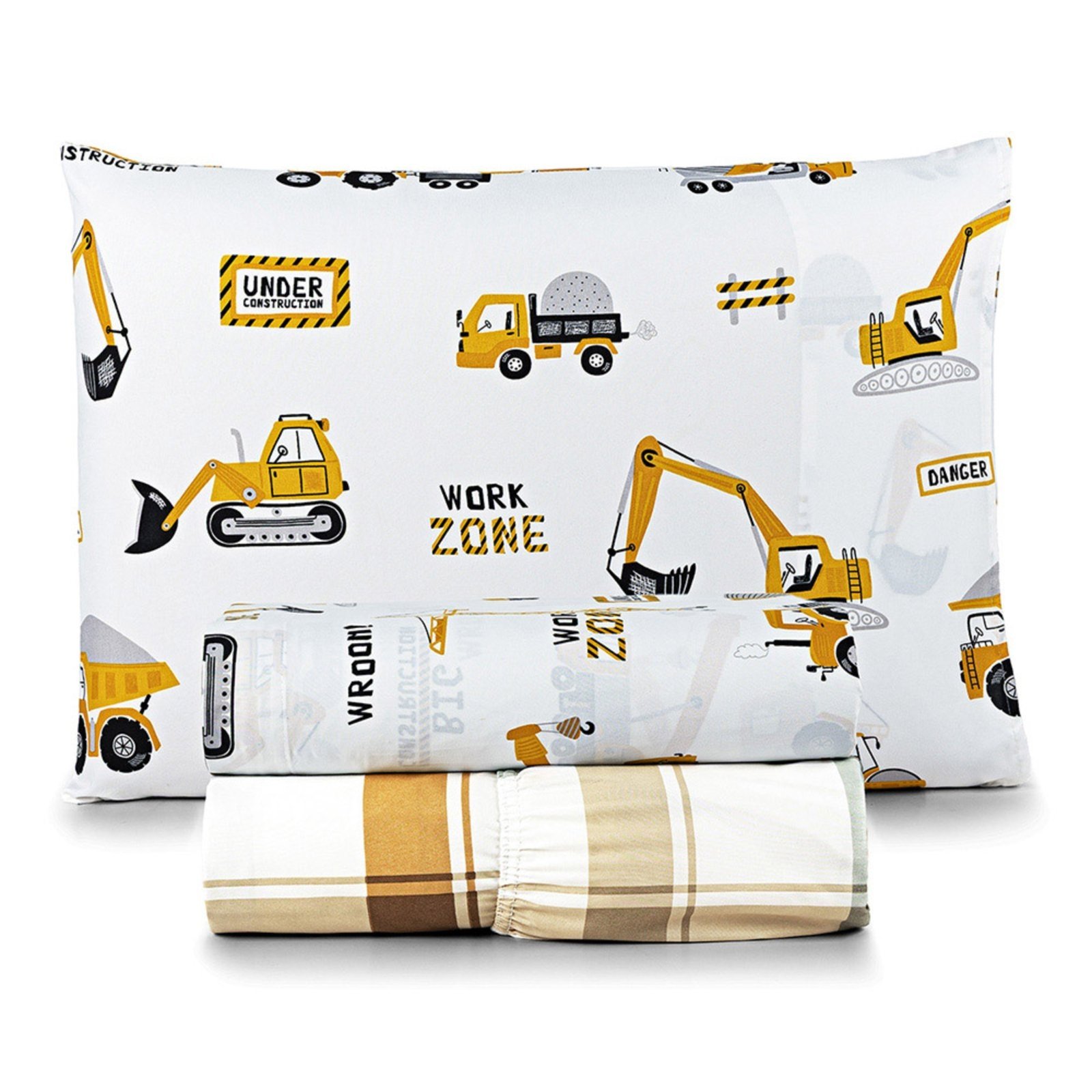 Jogo de Cama Casa Scarpa Lençol Lutti Solteiro 200 Fios Estampado 3 Peças Trator Caminhão Branco
