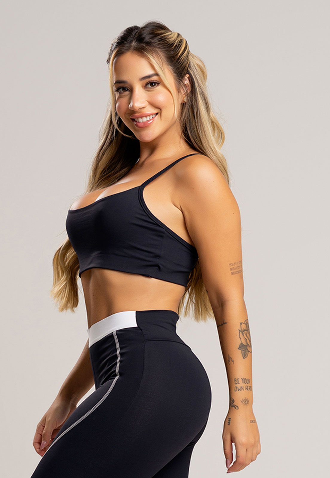 Top Cropped MVB Modas Fitness Alcinha de Regulagem Poliamida Preto