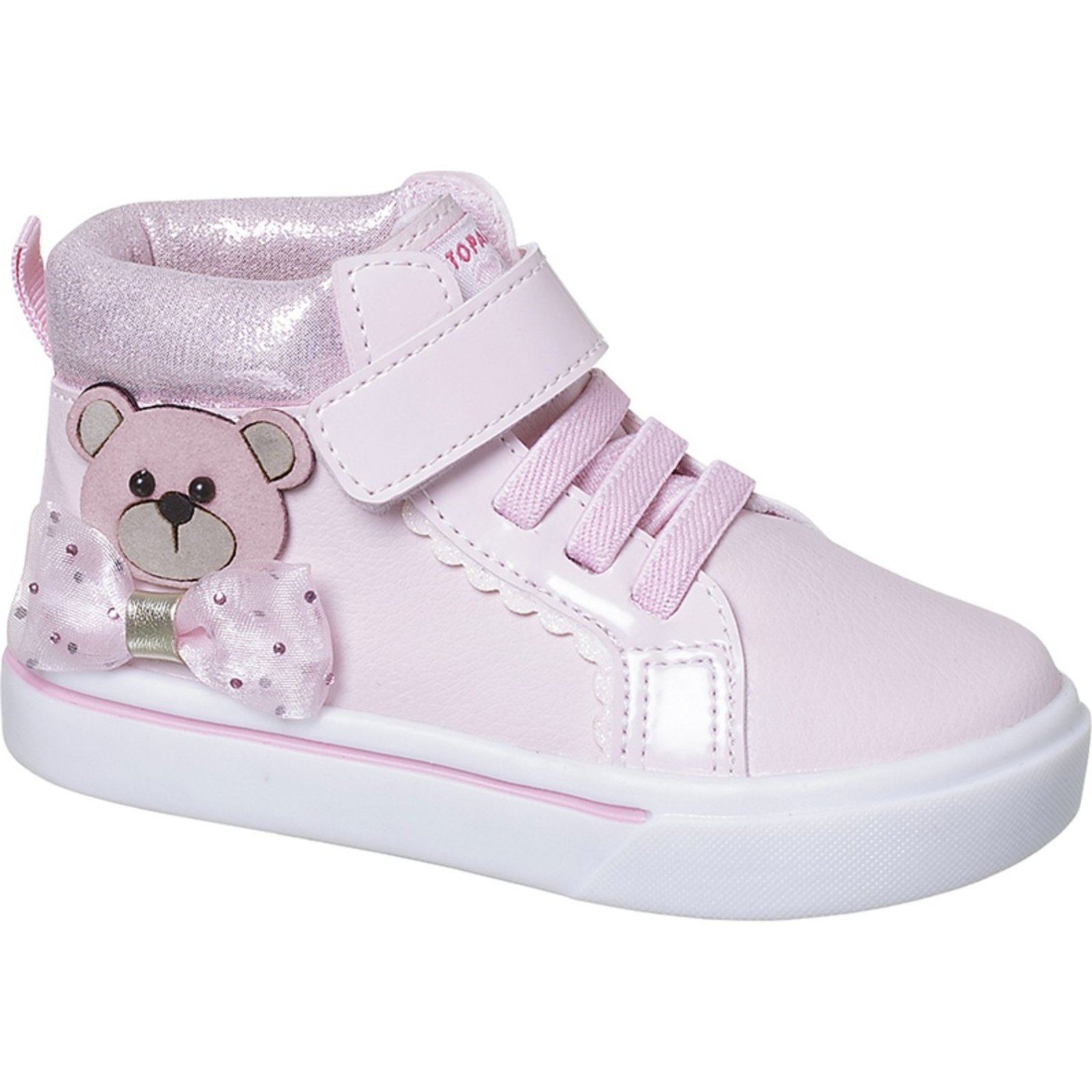 Infantil – Tênis Ortopasso Happy Menina Cano Alto Sola Reta Macia Leve Confortável Urso Laçinho