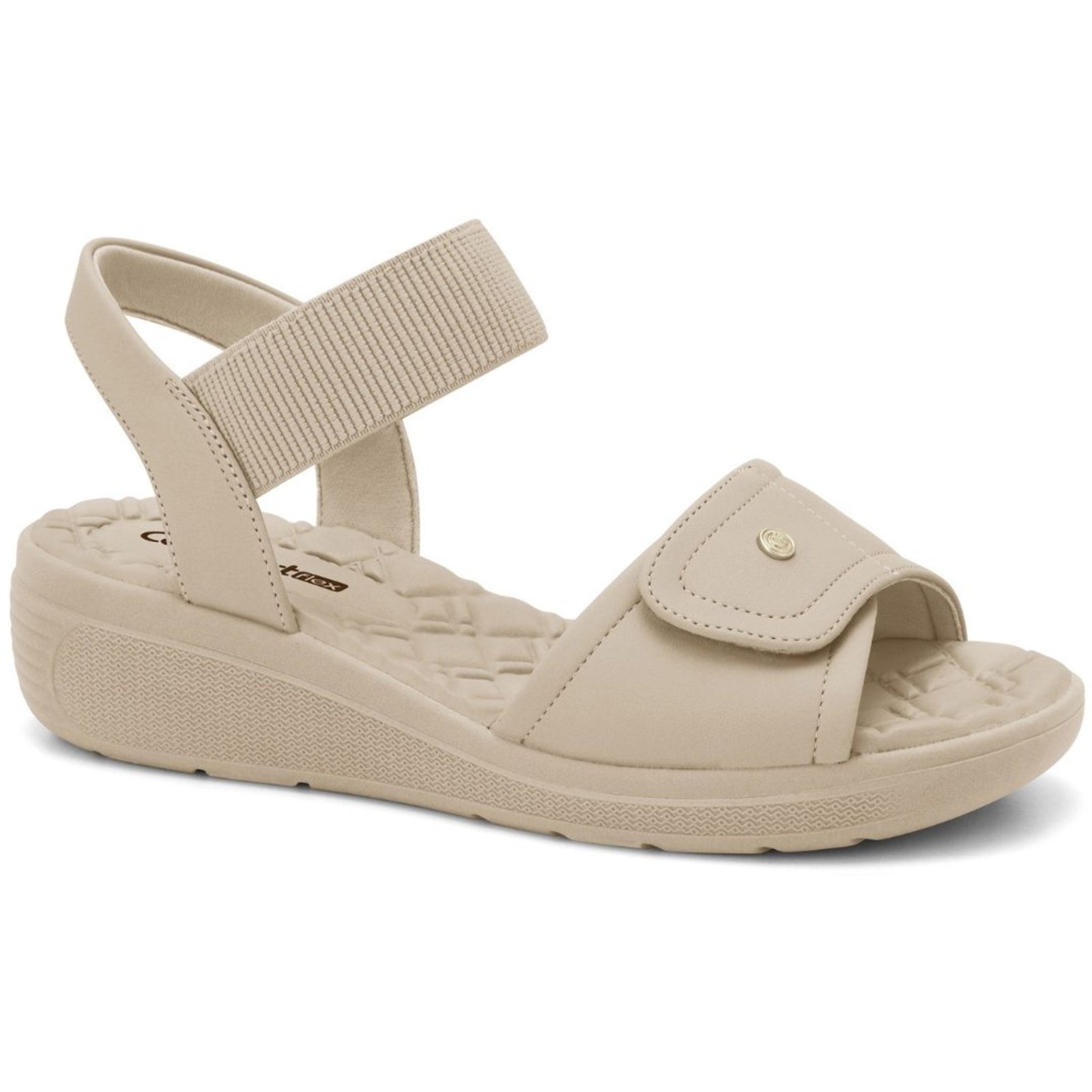 Sandália Feminina Plataforma Elástico Bege Comfortflex 2486403-1