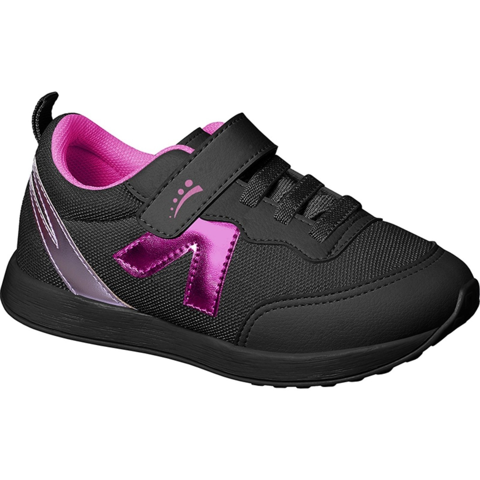 Infantil – Tênis Ortopasso Jogging Menina Feminino Estilo V Preto/Pink Elástico Calce Fácil
