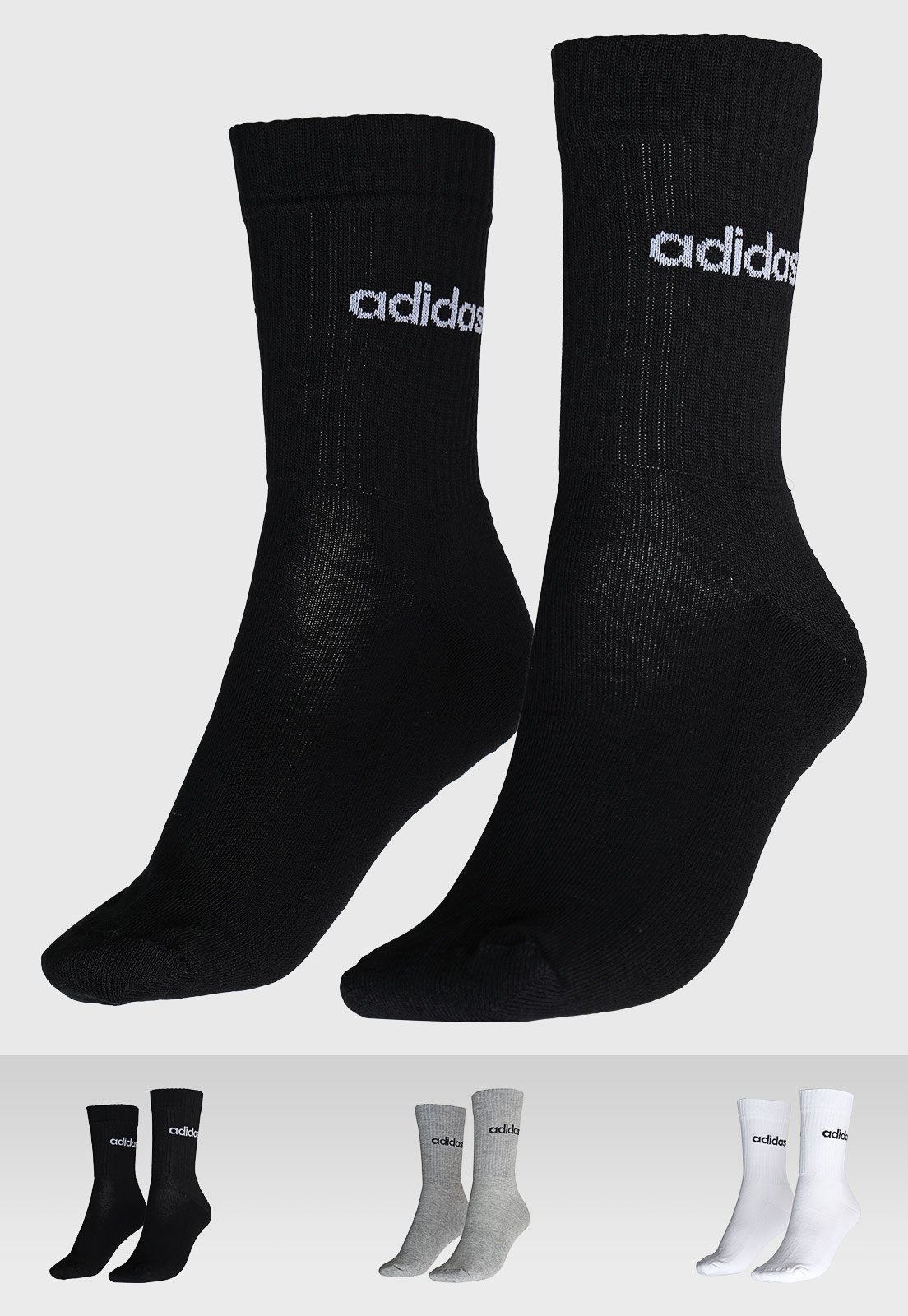 Kit 3 Pares de Meias Feminina adidas Performance C Lin Crew Preta