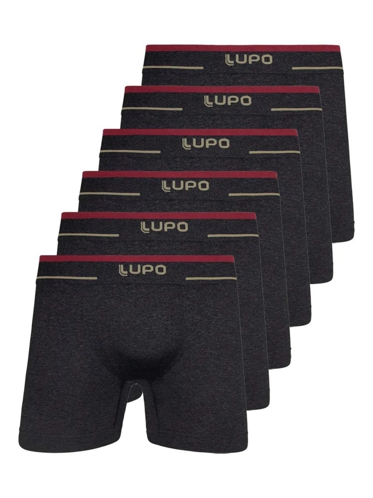 Kit com 6 Cuecas Boxer Lupo 17800-001 Plus Size Preto