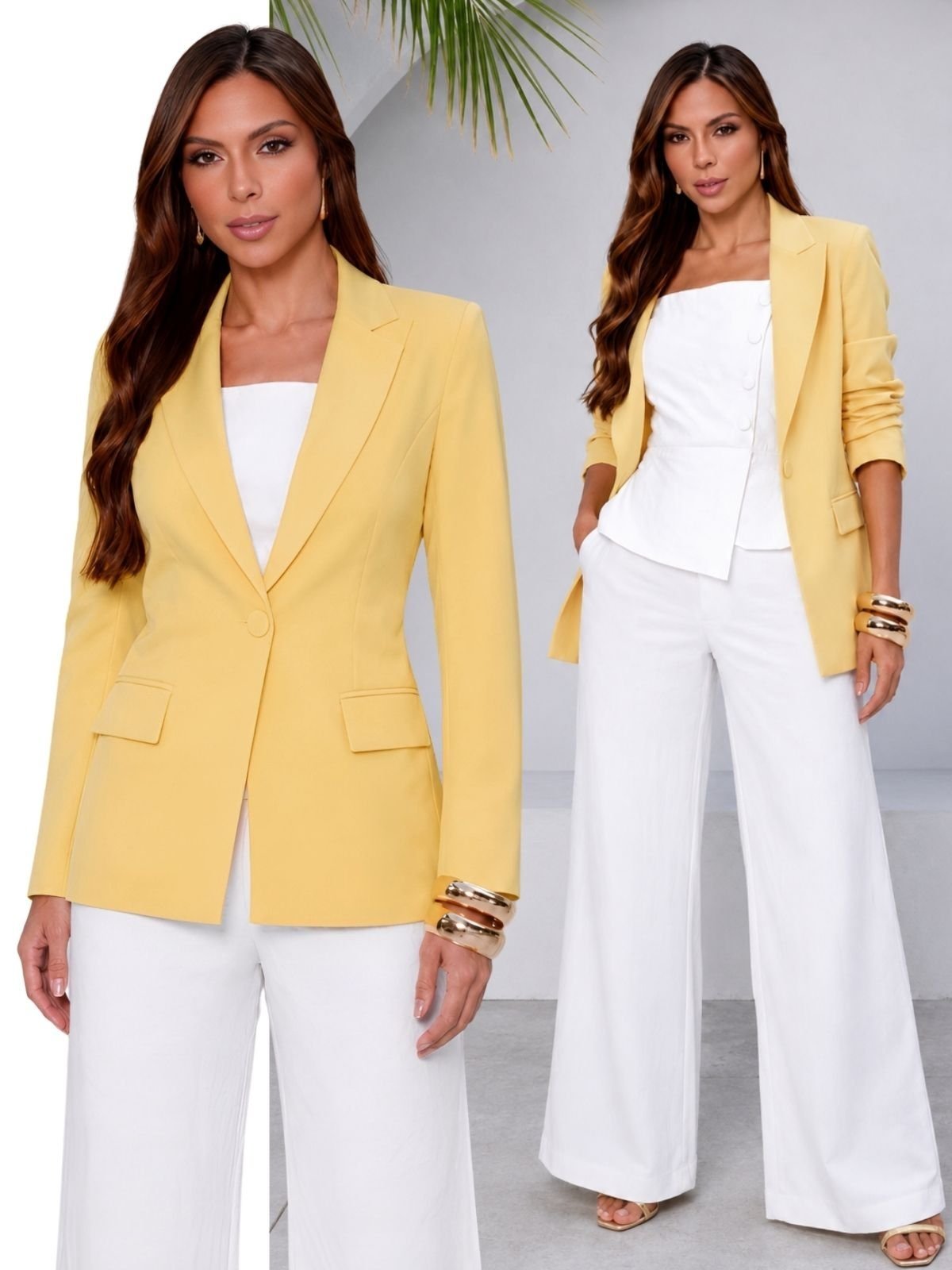 Blazer Feminino Alfaiataria Tropical Fashion Estruturado Premium Forrado com Ombreiras - Amarelo Candy