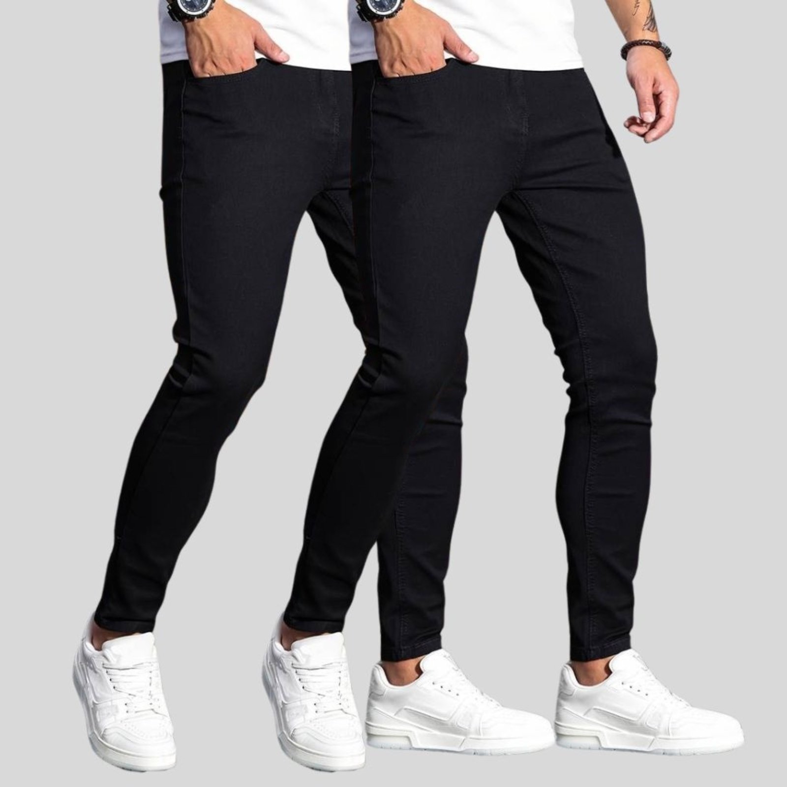 Kit 2 Calça Jeans Masculina Preta Skinny Premium com Elastano e Costura Reforçada Preta