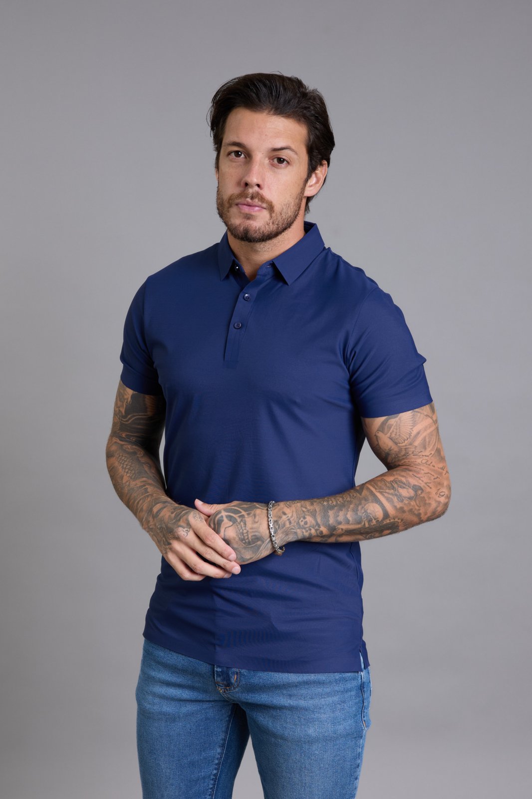 Camisa Polo Tecnológica Masculina Lisa em Poliamida na Cor Azul Dialogo