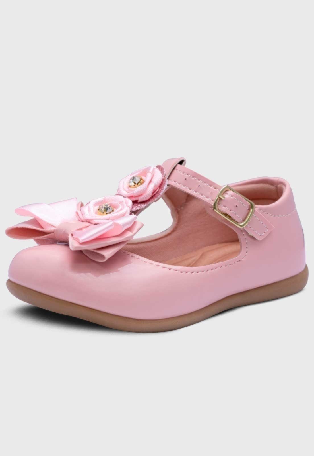 Infantil - Sapatilha Salome Pópidi Menina Laço Flores Rosa