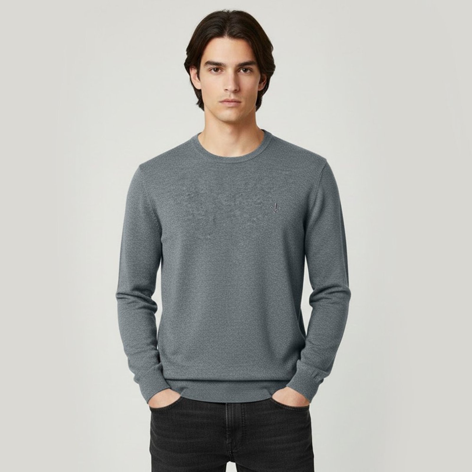 Suéter Tricot Dudalina Dc Basic Ou26 Cinza Masculino