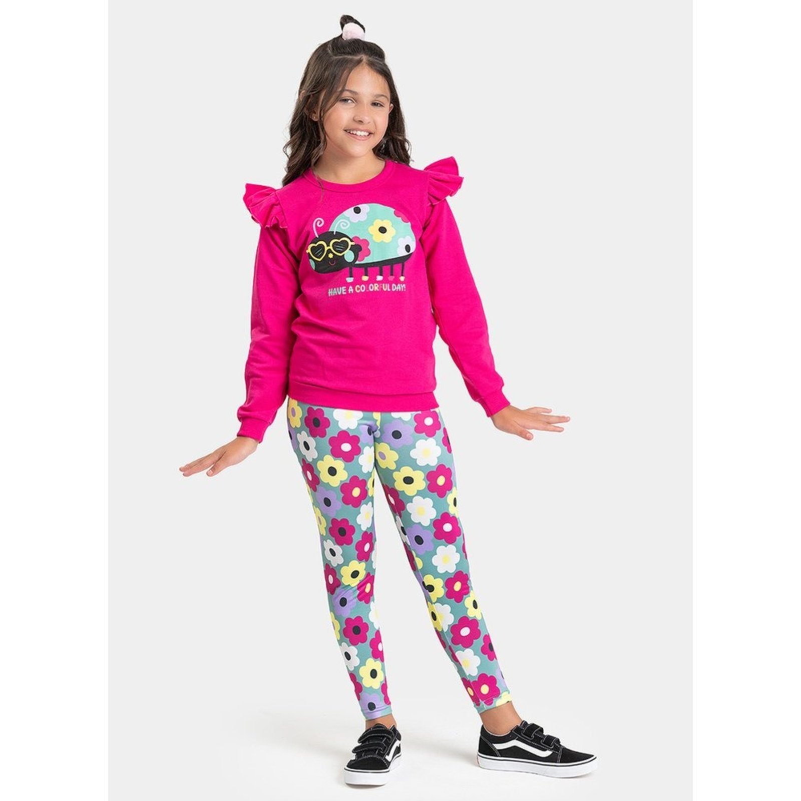 Infantil - Conjunto Inverno Menina Pink Blusão com Babado e Legging Joaninha Florida