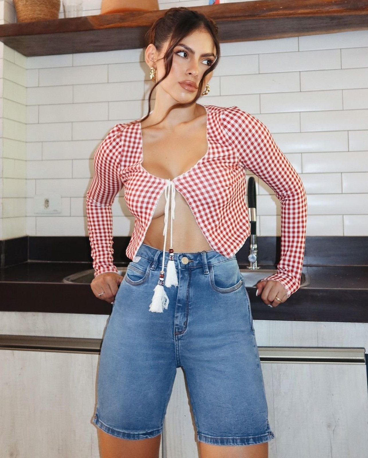 Bermuda Jeans Feminina Meia Coxa 24992 Sky Médio Consciência