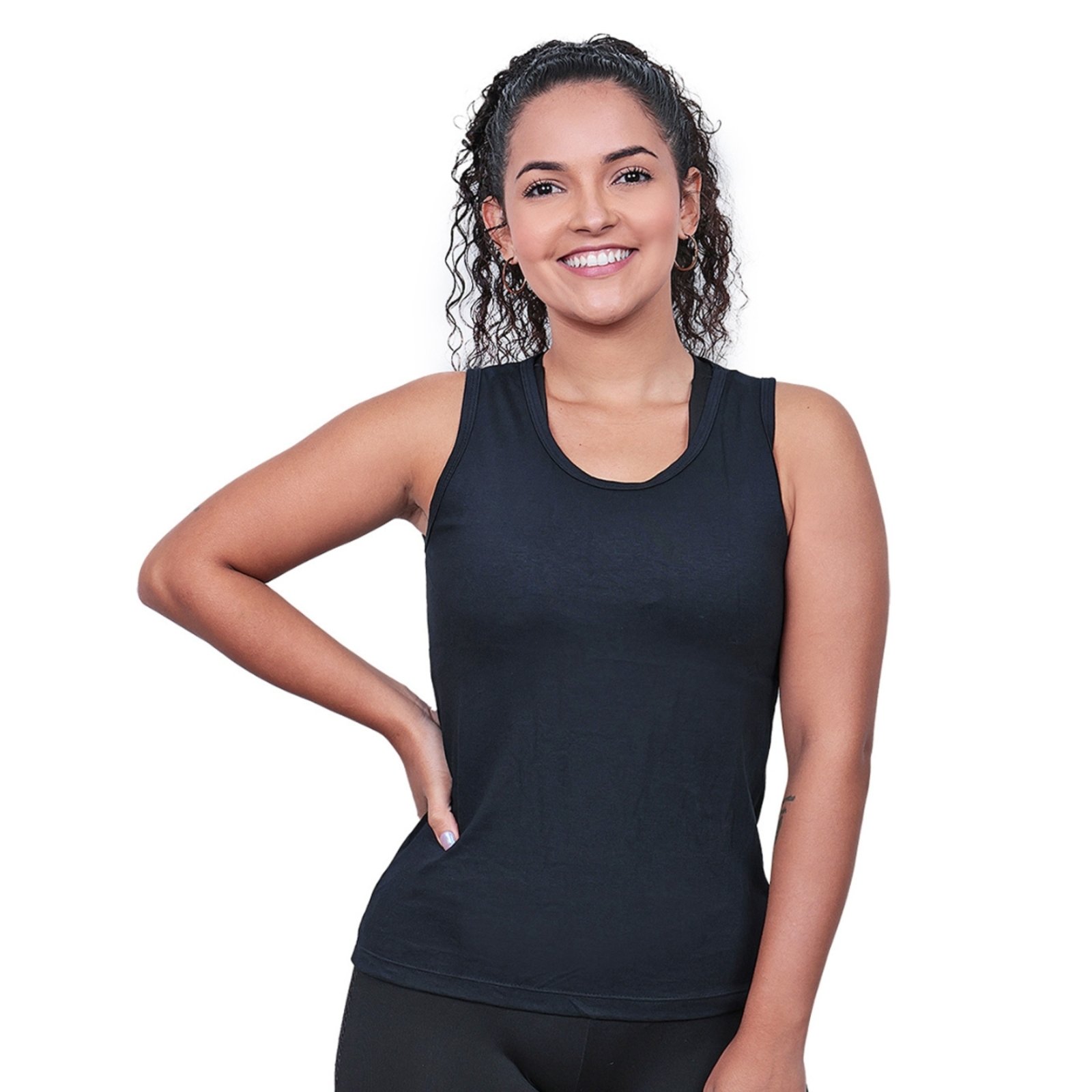 Regata Feminina 100% Algodão Techmalhas Casual Lisa Macia Preto