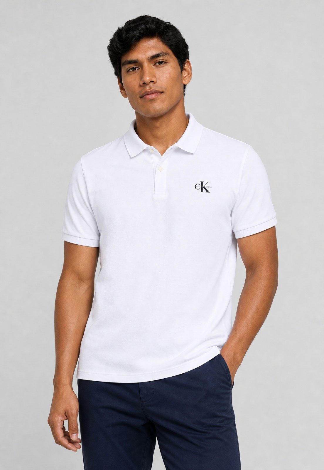 Polo Masculina Calvin Klein Jeans Clássica Logo Branca
