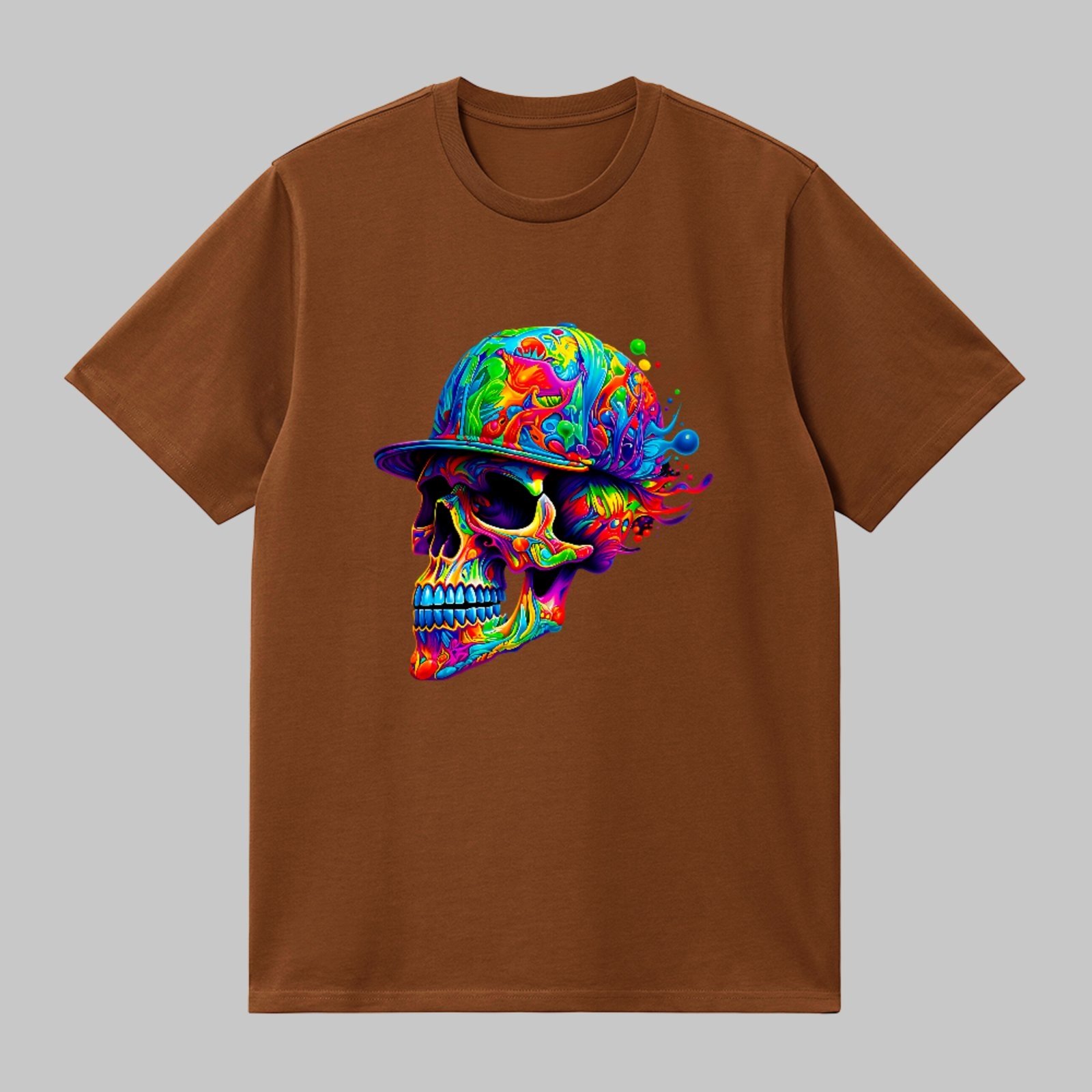 Camiseta Básica Skull Psychedelic Street Unissex Marrom
