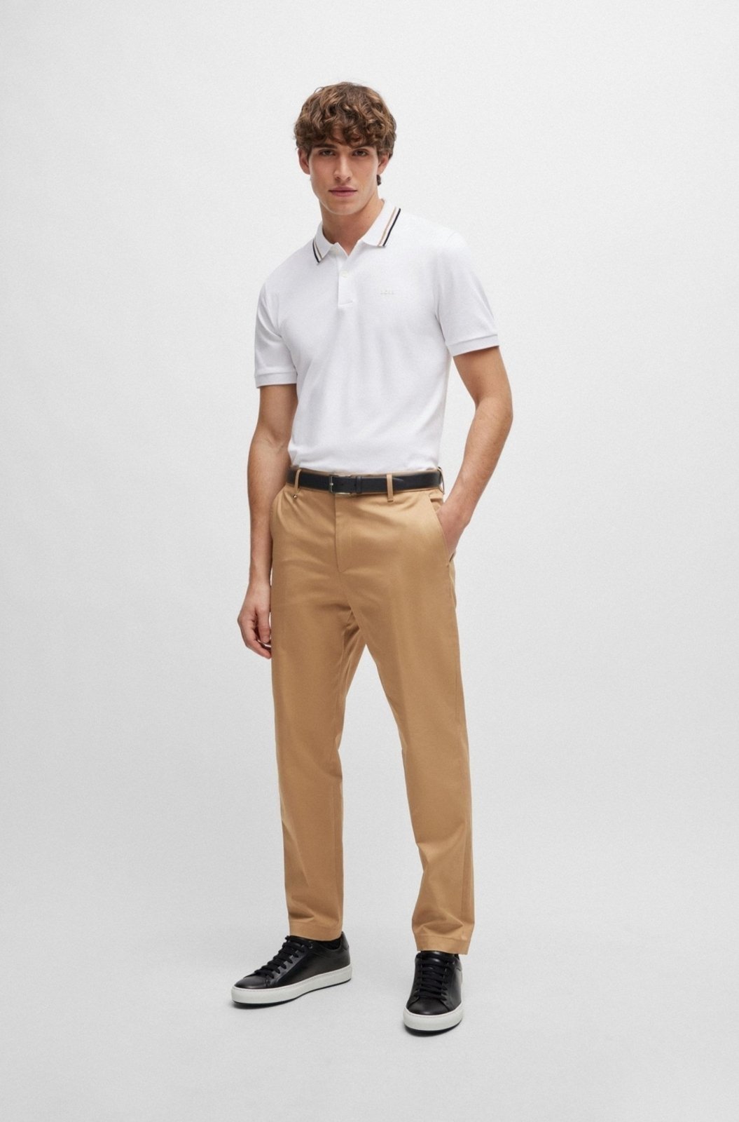Vista 3 Polo Slim De Algodão Com Colarinho Listrado 4GG branco branco