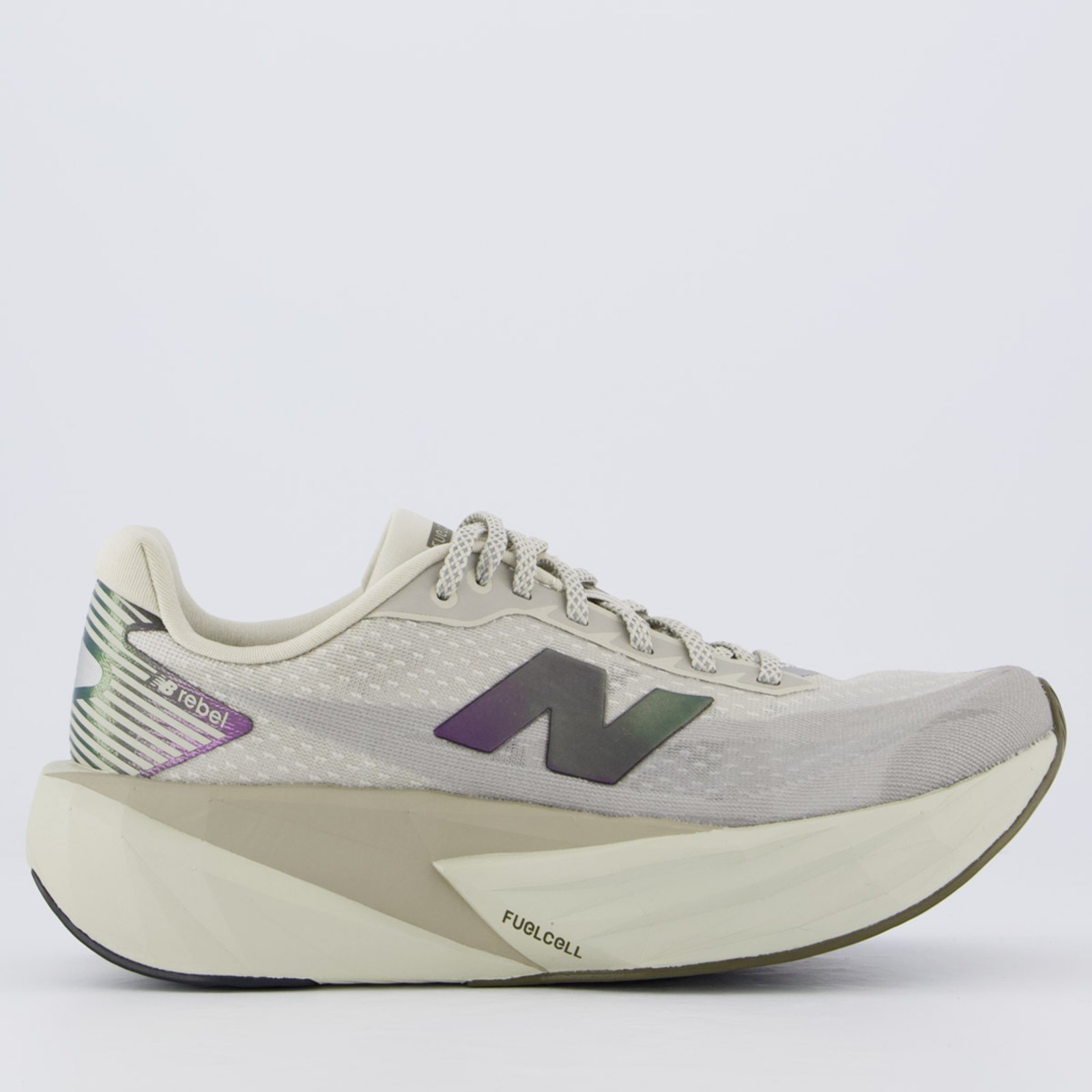 Vista 2 Tênis New Balance Fuelcell Rebel V5 Feminino e Roxo cinza New Balance cinza