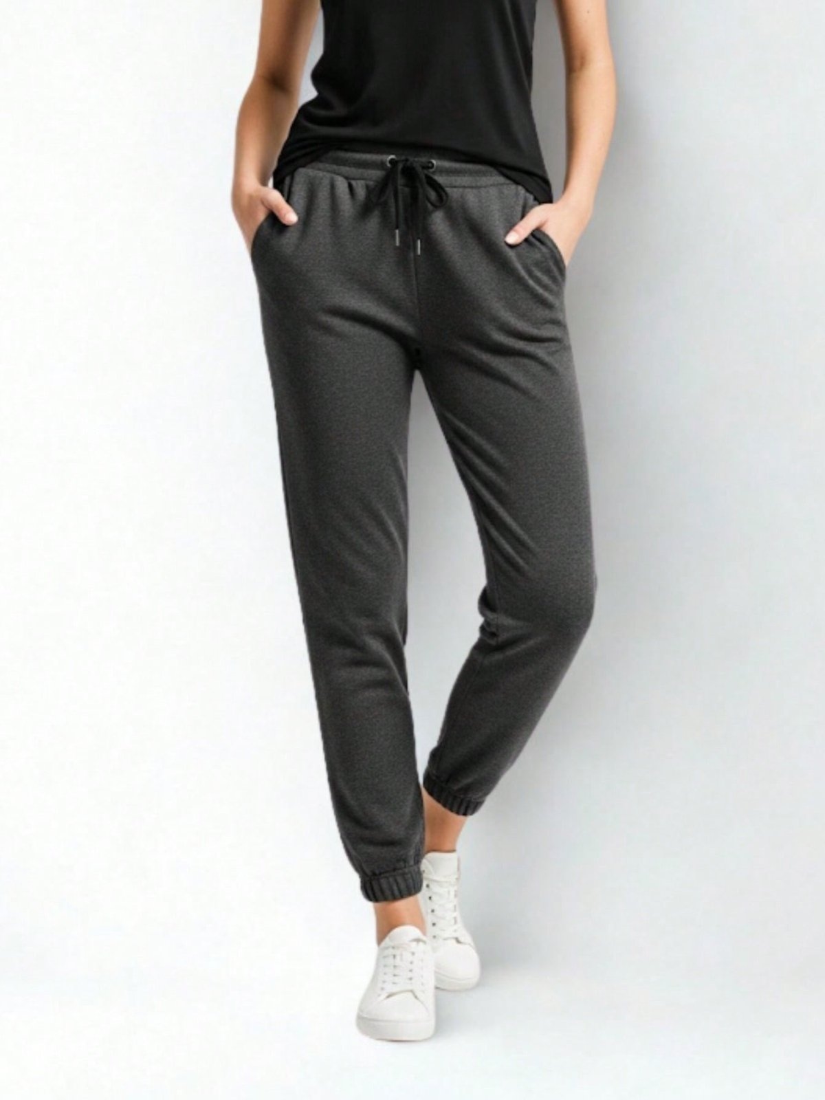 Calça de Moletom Feminina Jogger Básica Chumbo Forrado Felpudo Flanelado com Bolso