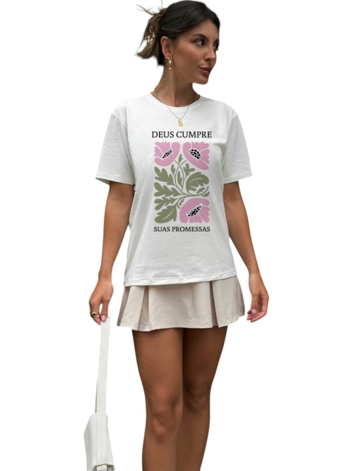 Vista 3 Camiseta Cianitas Off Estampa Cumpre Suas Promessas off-white Cianitas off-white