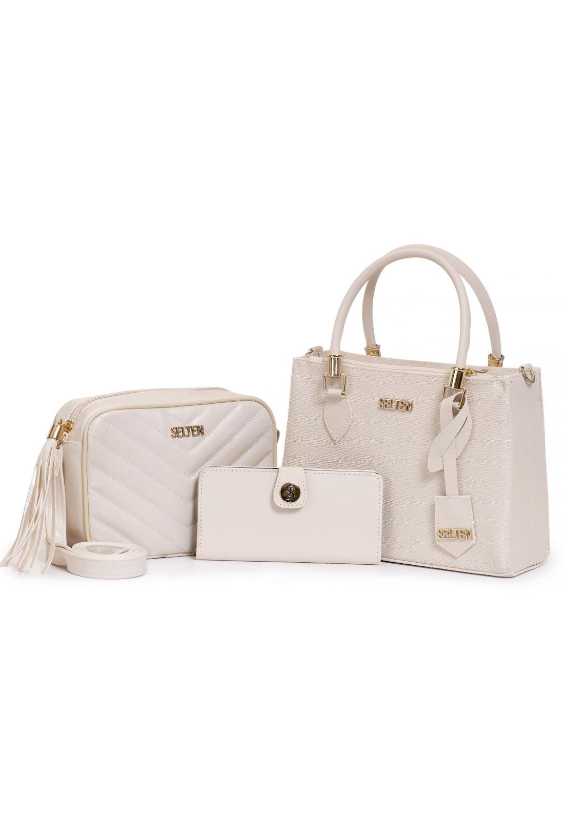 kit 3 em 1- Bolsa Feminina Selten Off-White