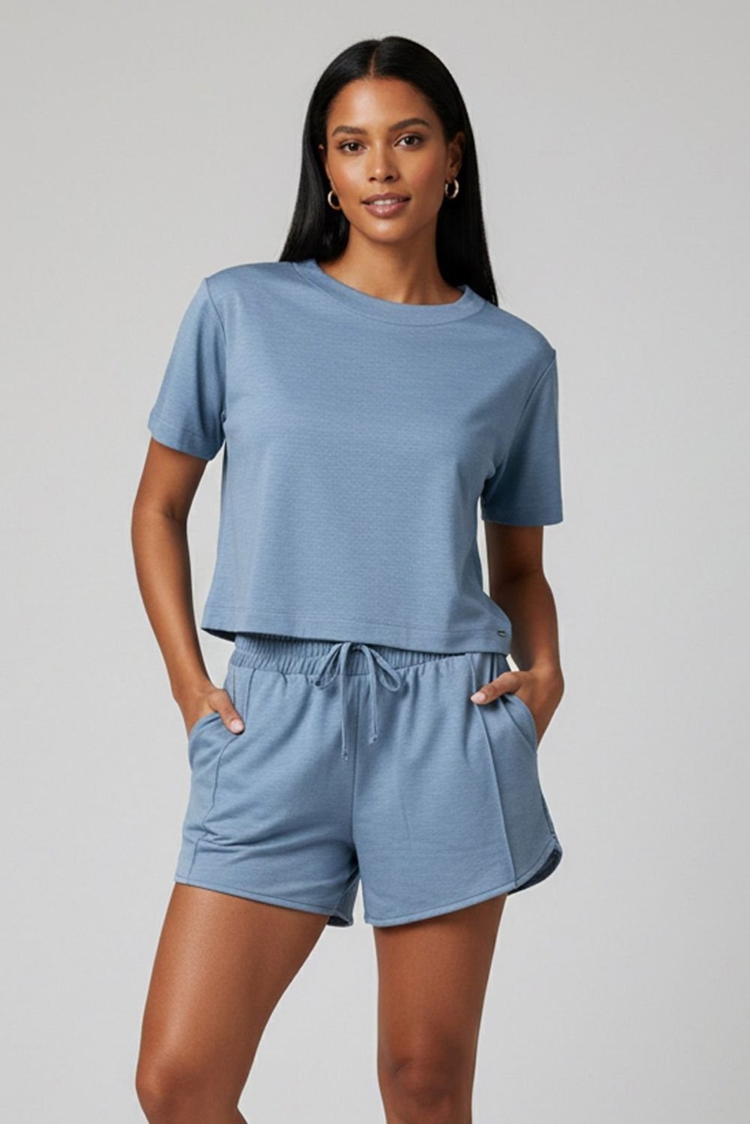 Conjunto Curto Feminino Malha Dublada Marialícia Azul Claro